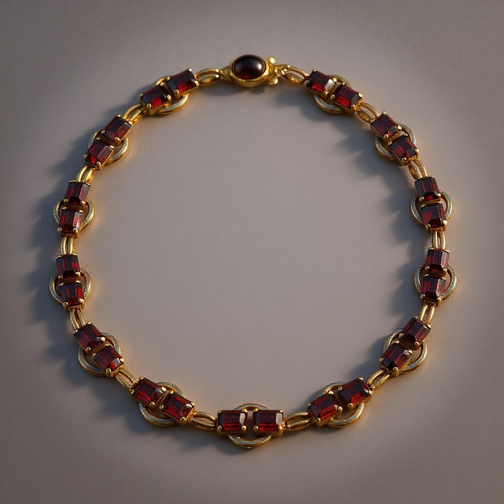 Italian Garnet and Enamel Gold Necklace
