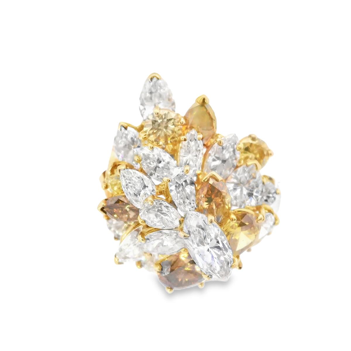 18k Yellow Gold Oscar Heymann 1970s Cluster Diamond Ring