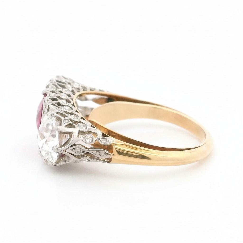 Burma No Heat Ruby and Diamond Three-Stone Ring by Marcus & Co.