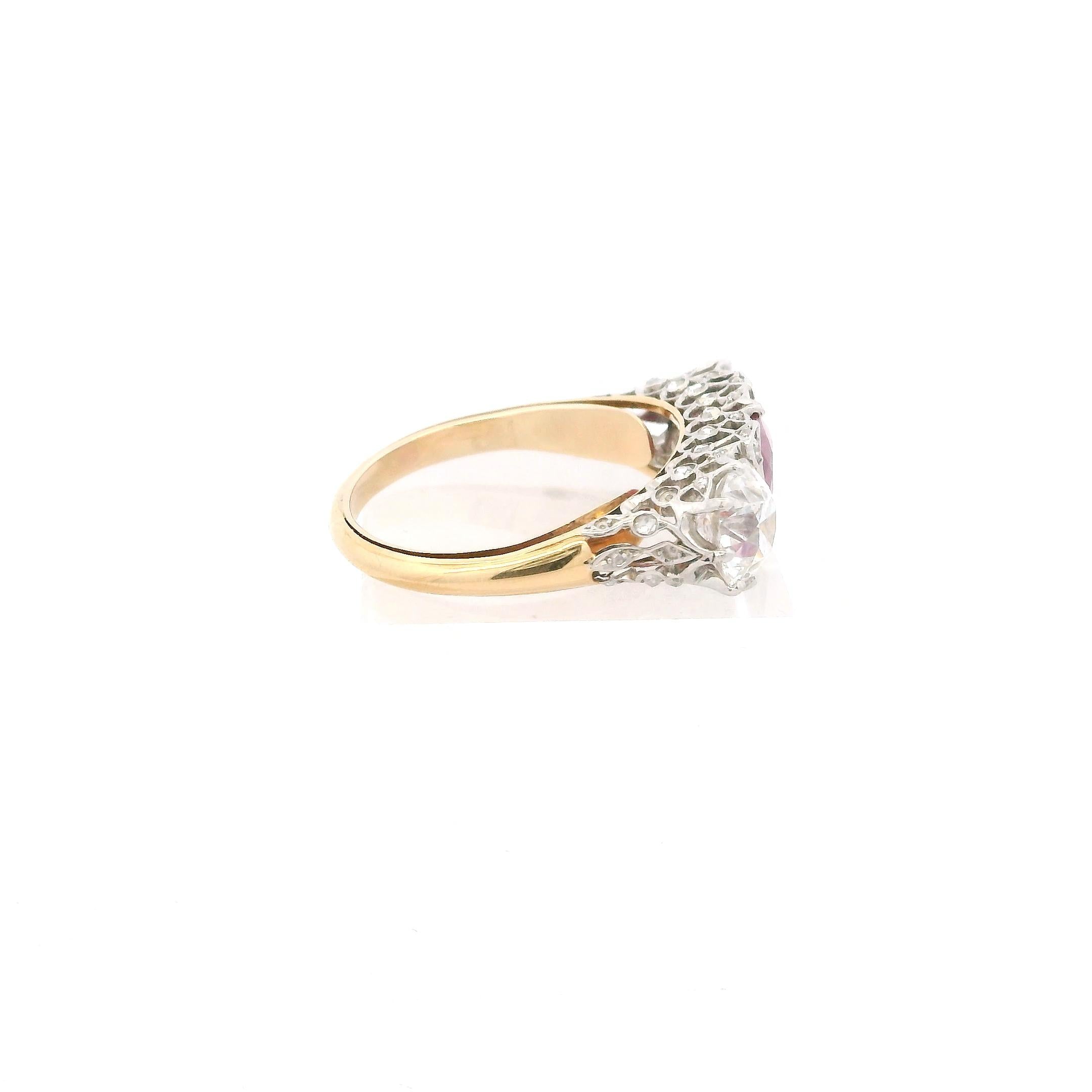 Burma No Heat Ruby and Diamond Three-Stone Ring by Marcus & Co.