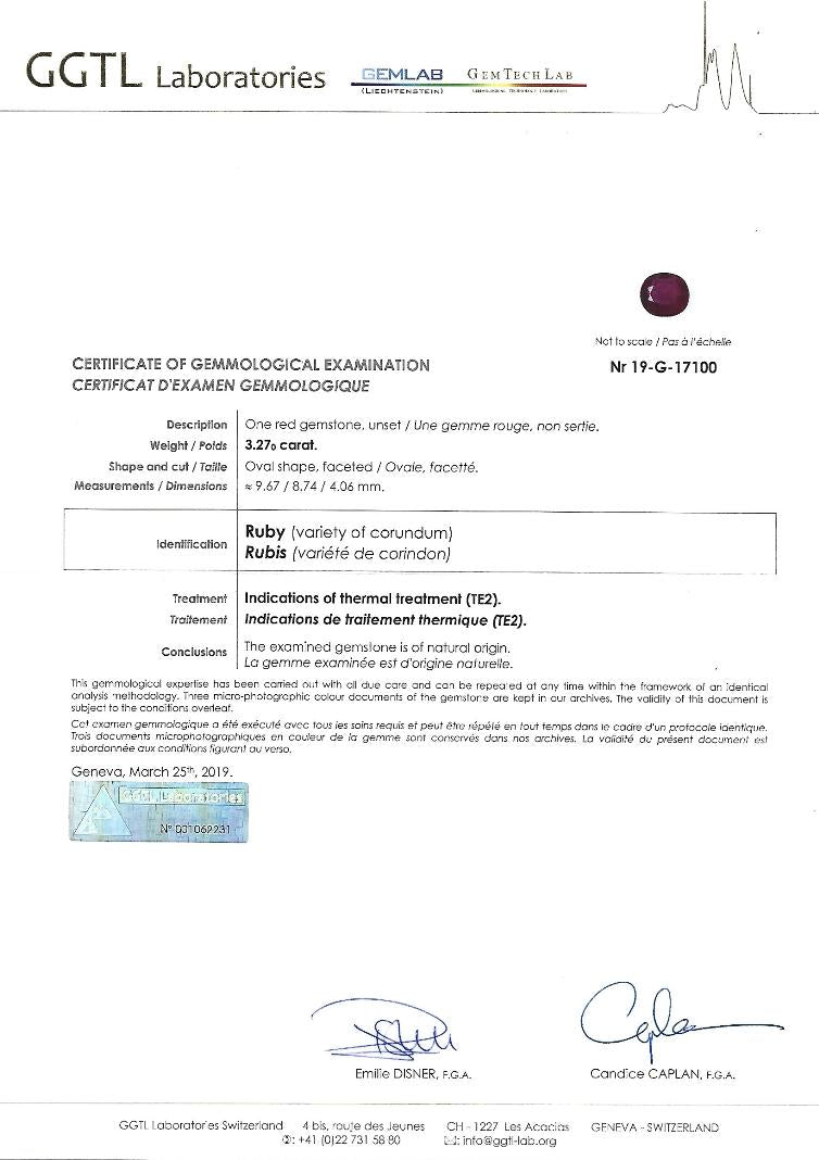 Platinum Ring with 3.27-Carat Ruby and Pear-Cut Diamonds