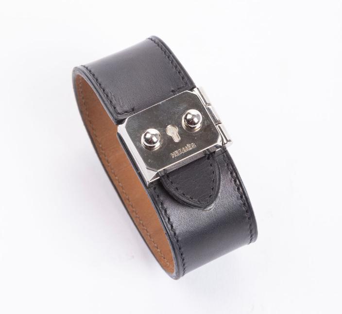 Silver Plated Hermes Paris "Depeche" Leather Bracelet 27mm