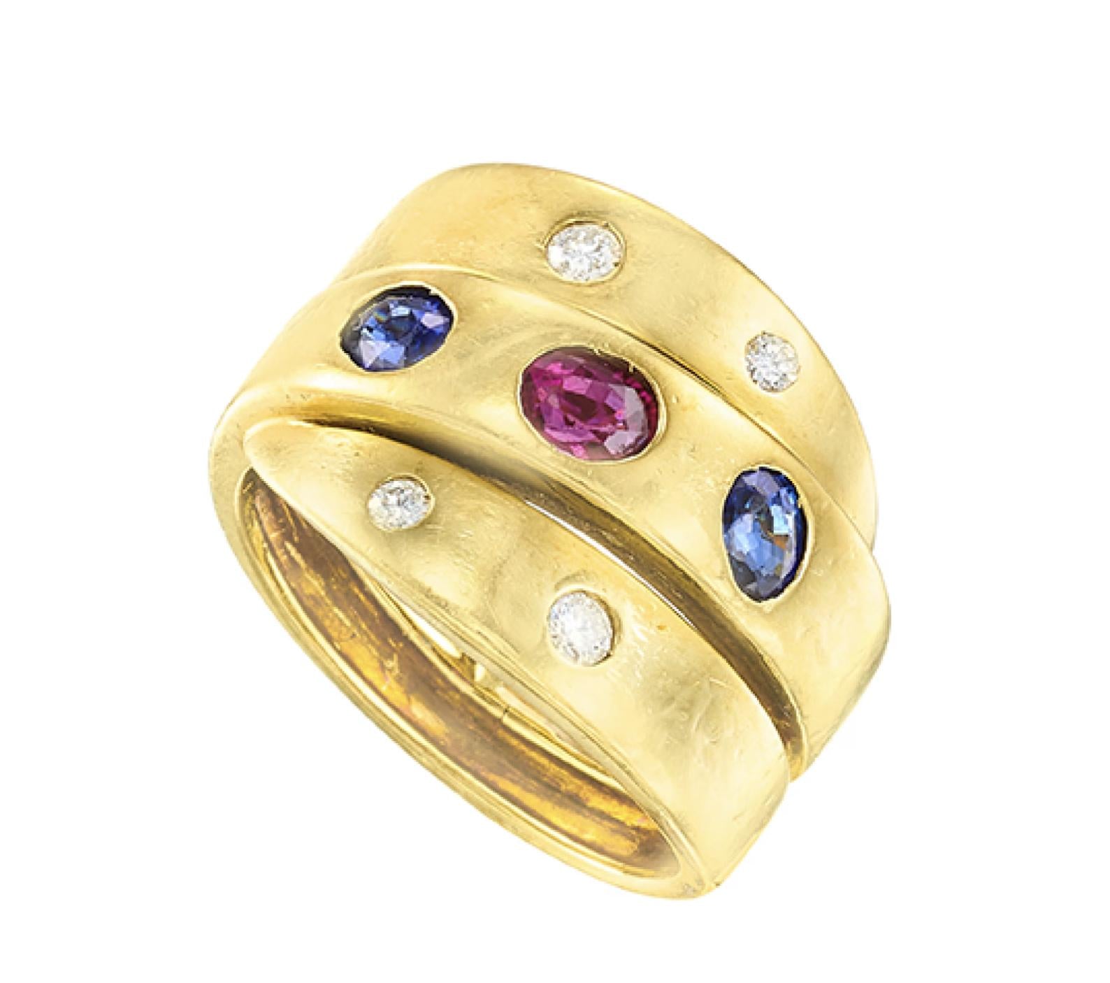 18K Gold Van Cleef & Arpels Ruby Sapphire Diamond Ring