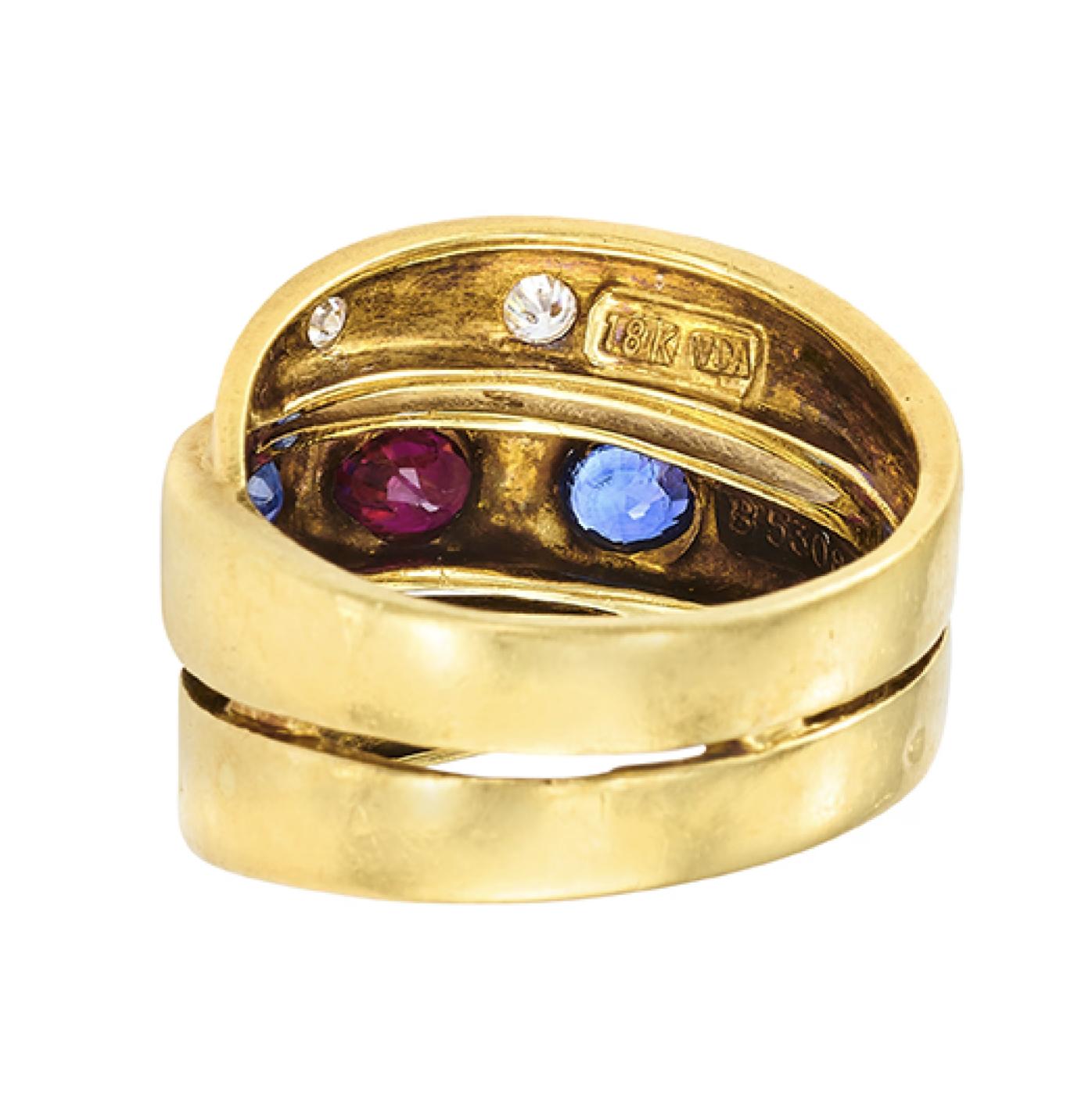 18K Gold Van Cleef & Arpels Ruby Sapphire Diamond Ring