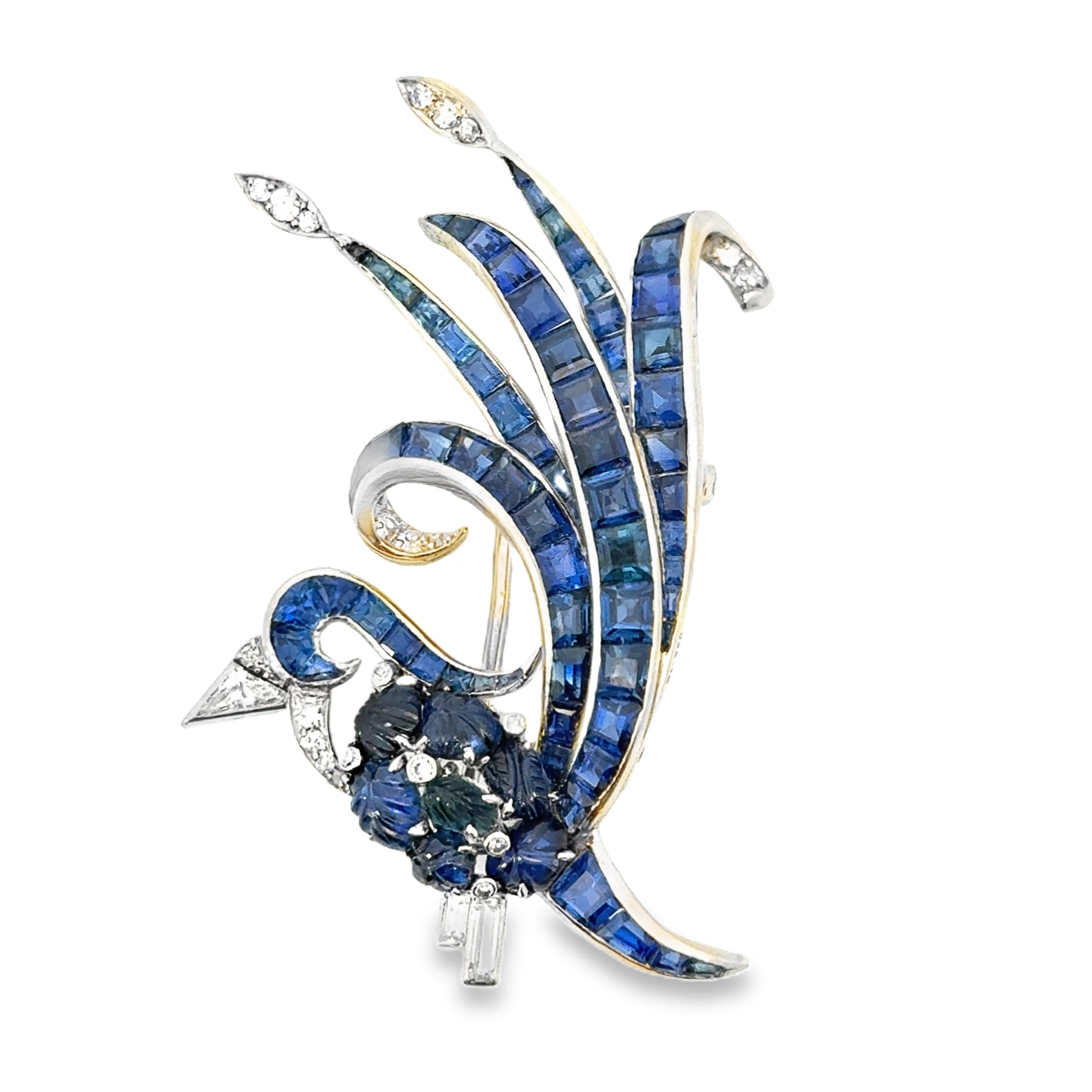 A Sapphire “tutti frutti” Bird Brooch in Platinum,