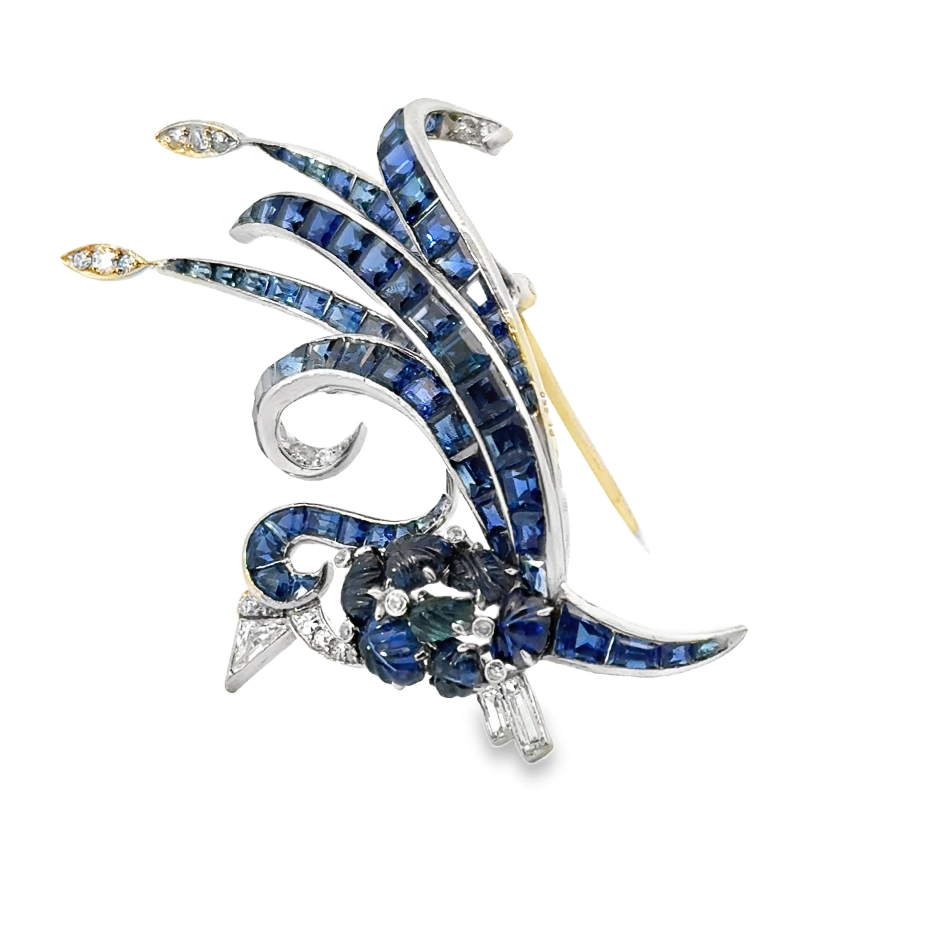A Sapphire “tutti frutti” Bird Brooch in Platinum,