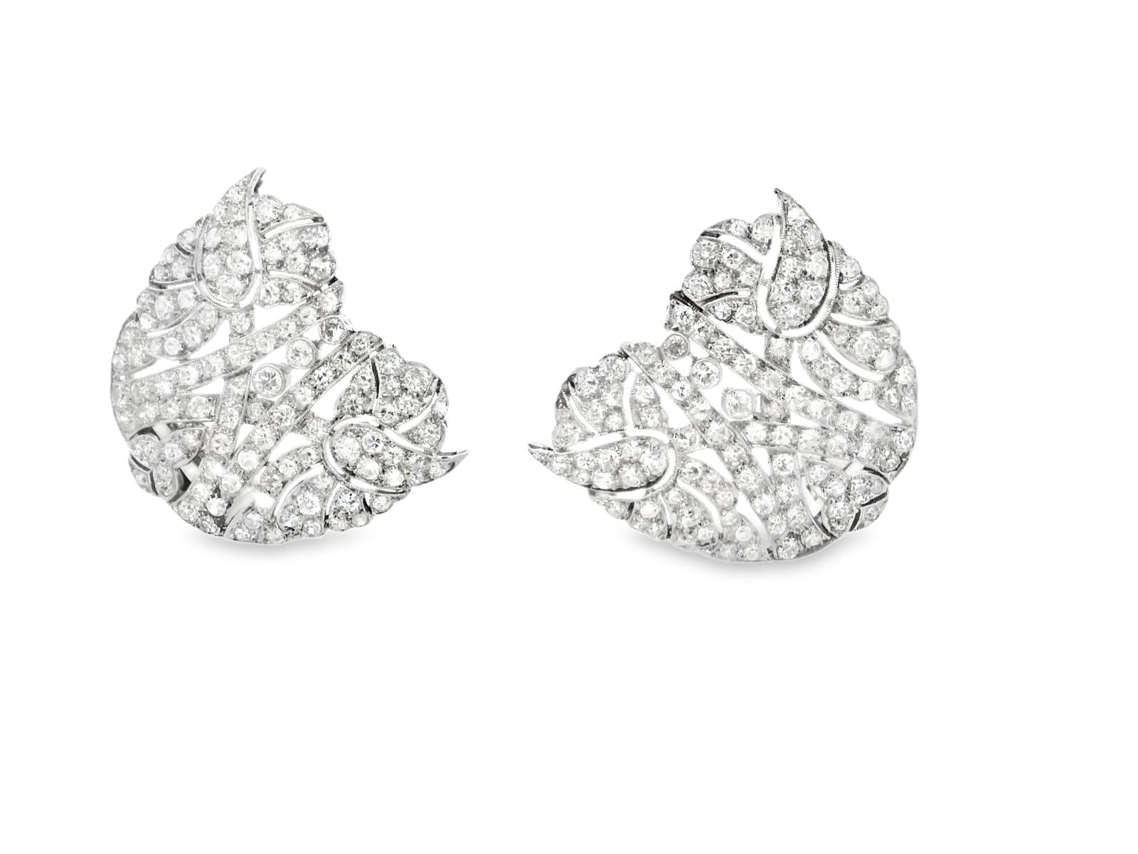 Platinum American Art Deco Geometrical Diamond Double Clips