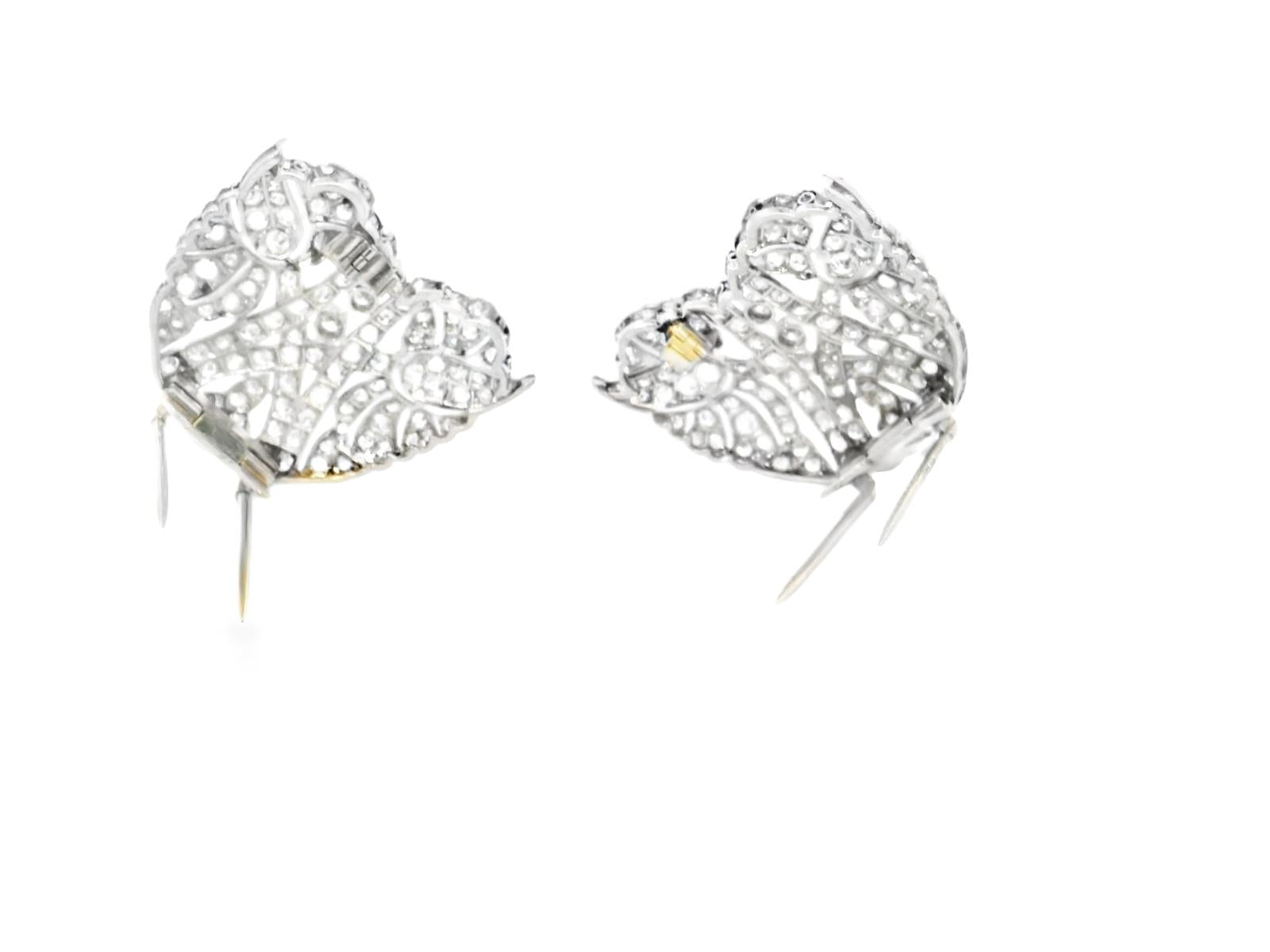 Platinum American Art Deco Geometrical Diamond Double Clips