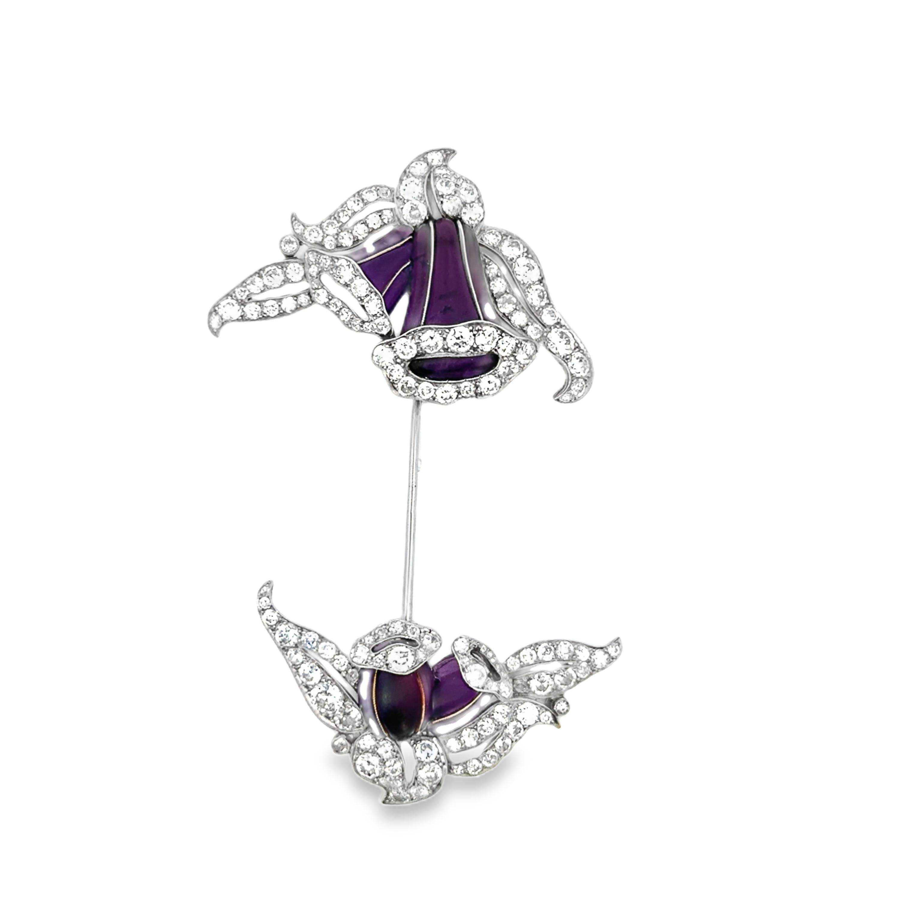 Platinum Art Deco French amethyst and diamond jabot pin