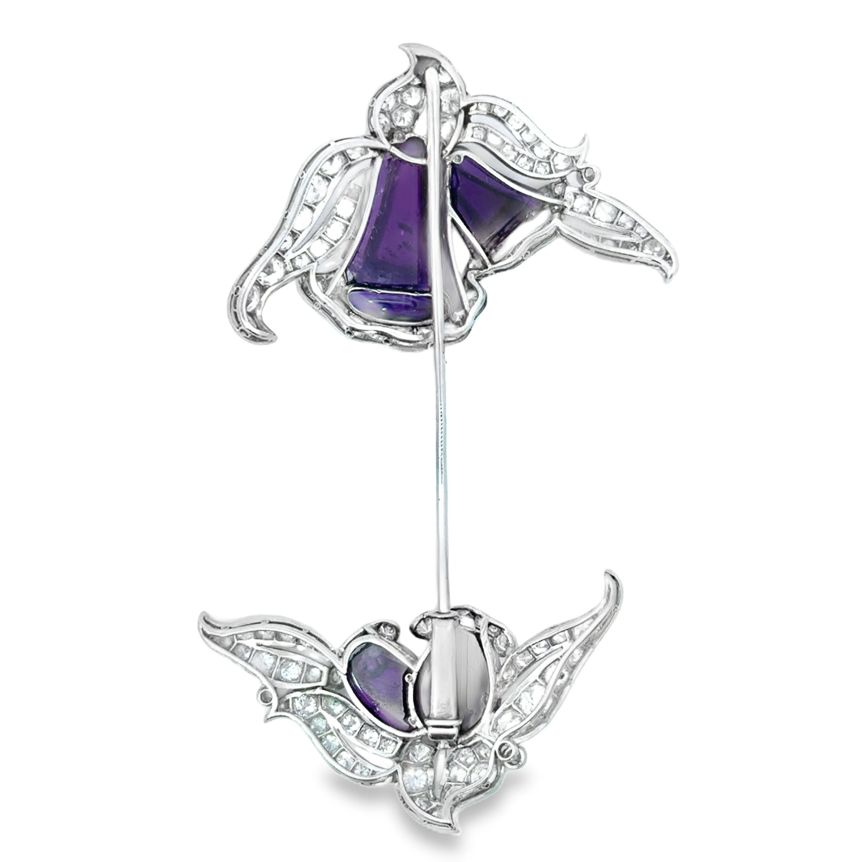 Platinum Art Deco French amethyst and diamond jabot pin