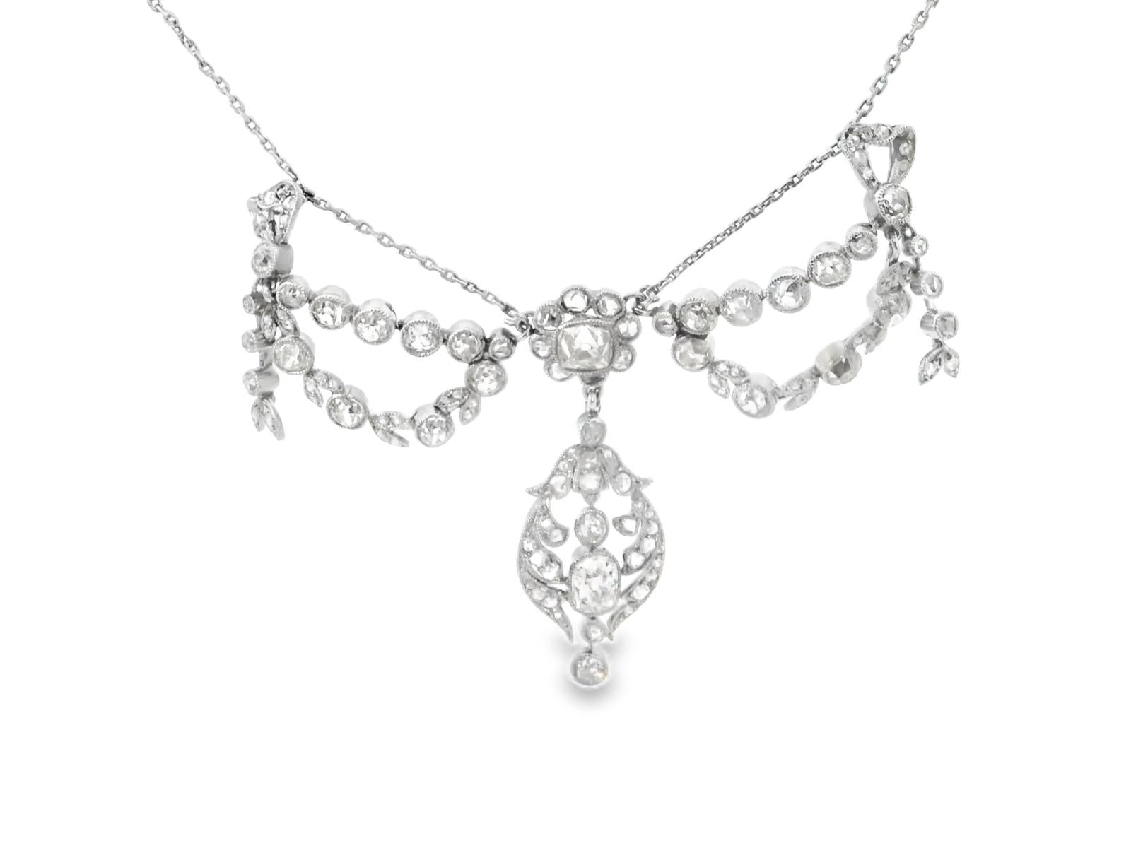 Platinum Belle Epoque circa 1910 Bow Diamond Necklace