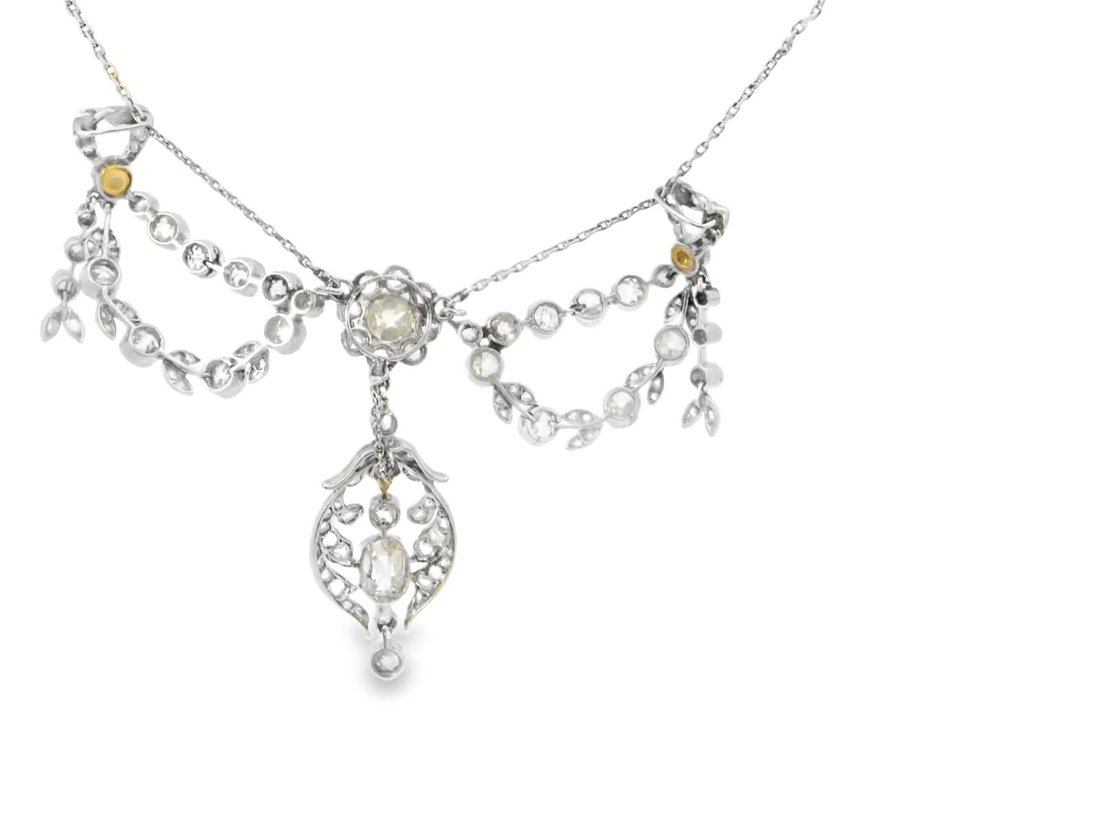 Platinum Belle Epoque circa 1910 Bow Diamond Necklace