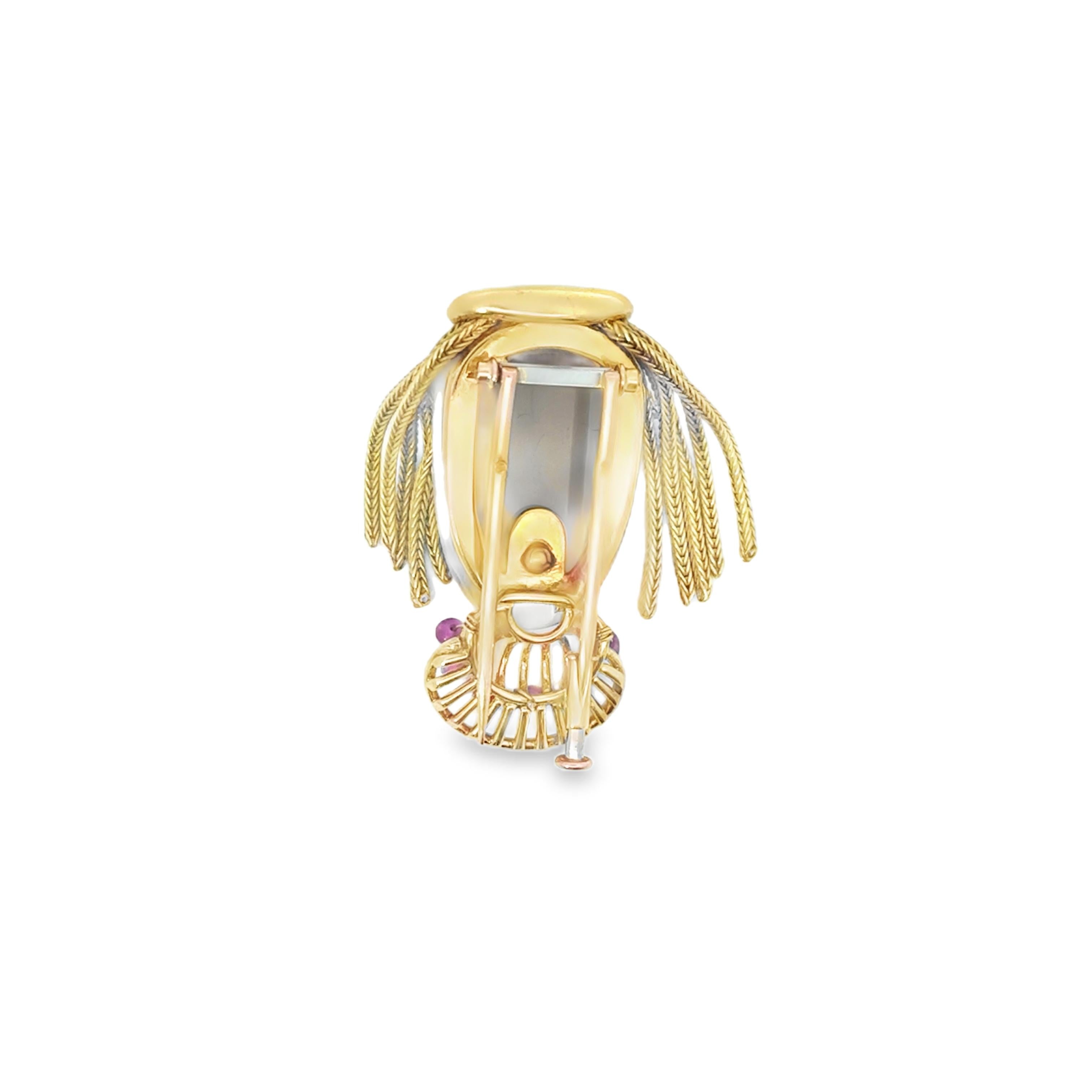 18k Yellow Gold French Vintage Pearl Ruby Brooch 'Woman'