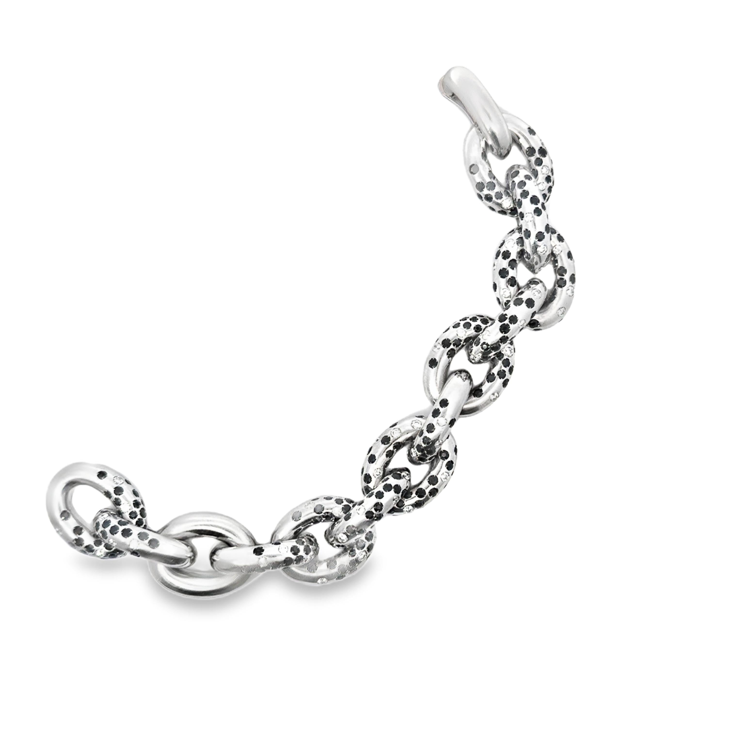 Contemporary White Gold and Sapphire Link Bracelet