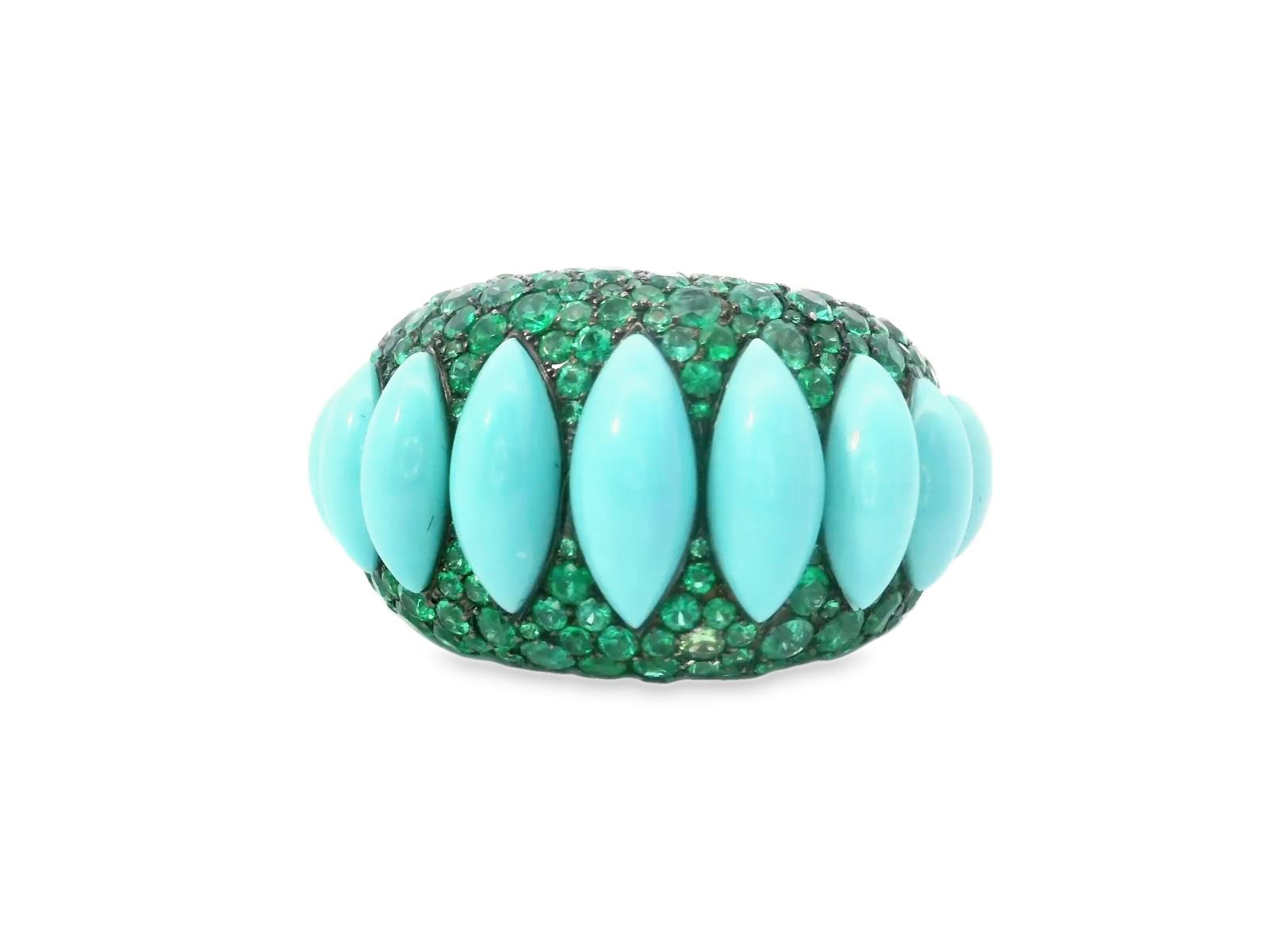 18k White Gold DeGrisogono Contemporary Emerald Turquoise Ring - 19GRAM