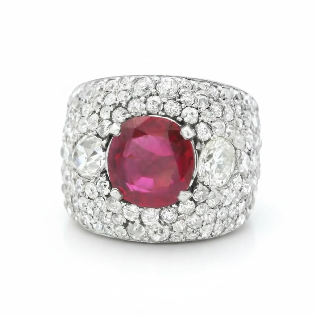 Platinum French Ruby & Diamond Ring