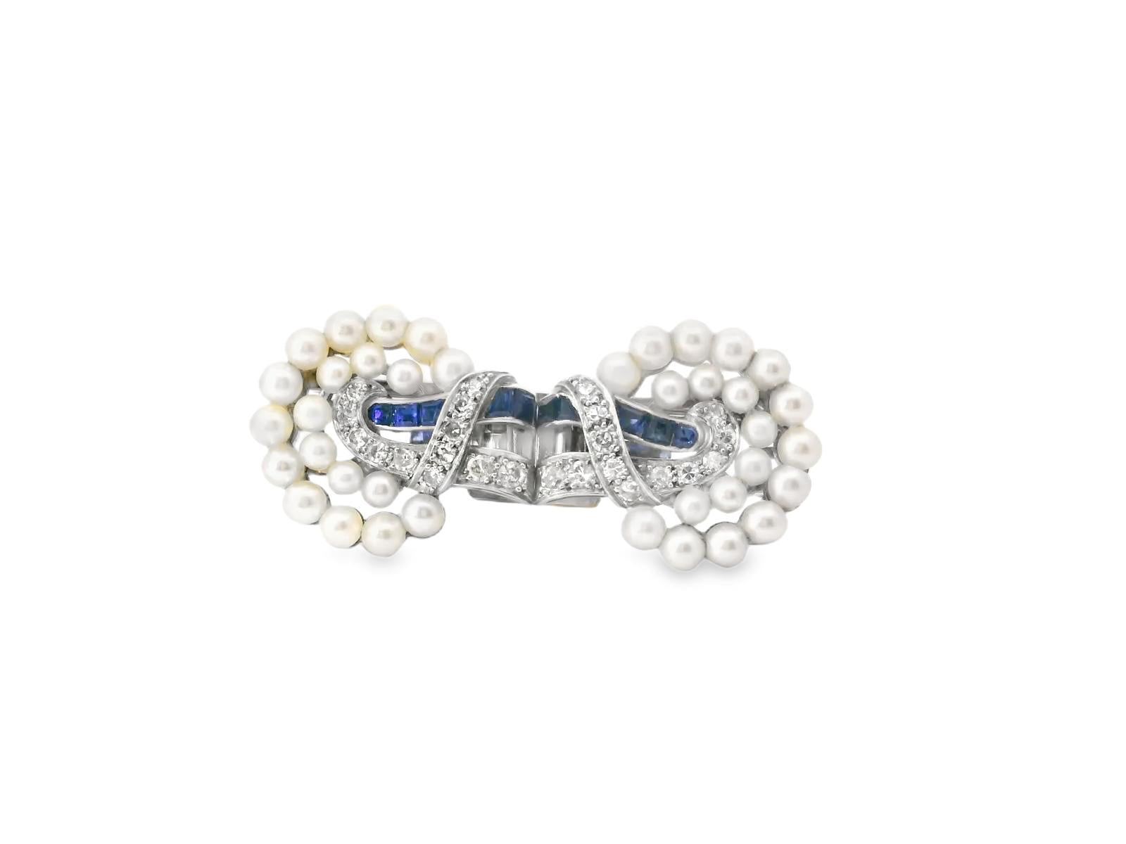 18K Yellow Gold and Platinum American Art Deco Natural Pearl Sapphire Diamond