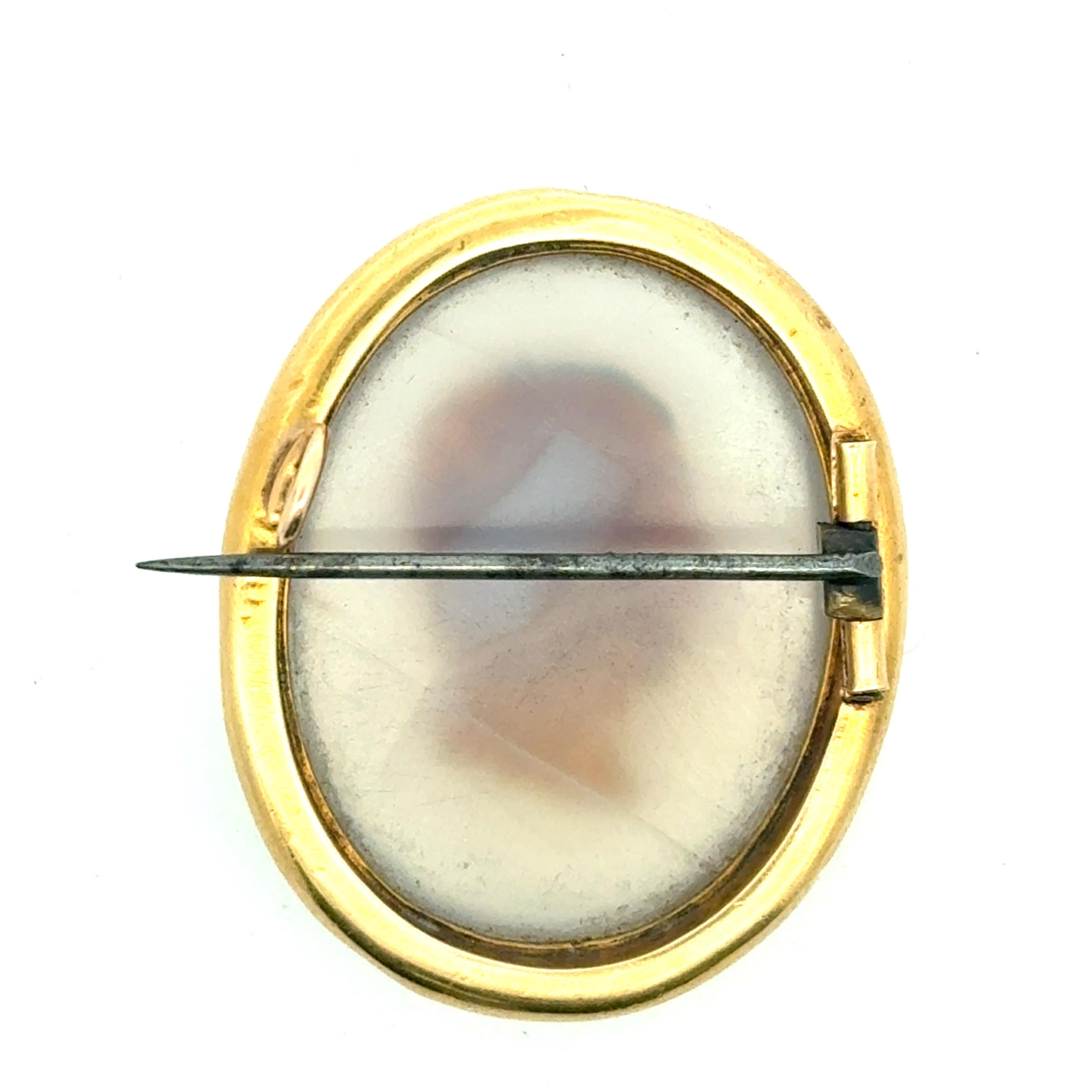 18k Yellow Gold French Victorian Agate Cameo Brooch
