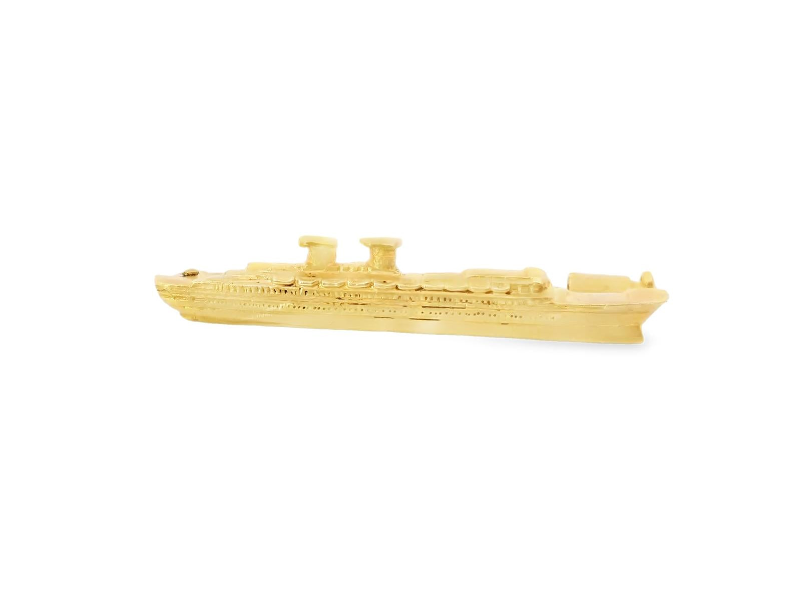 18k Yellow Gold Art Nouveau Boat Gold Pin / Brooch