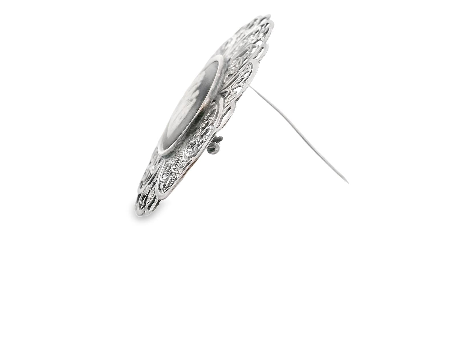 Silver English 1990s Ceramic Silver Pin Wedgewood Ceramic Cameo -