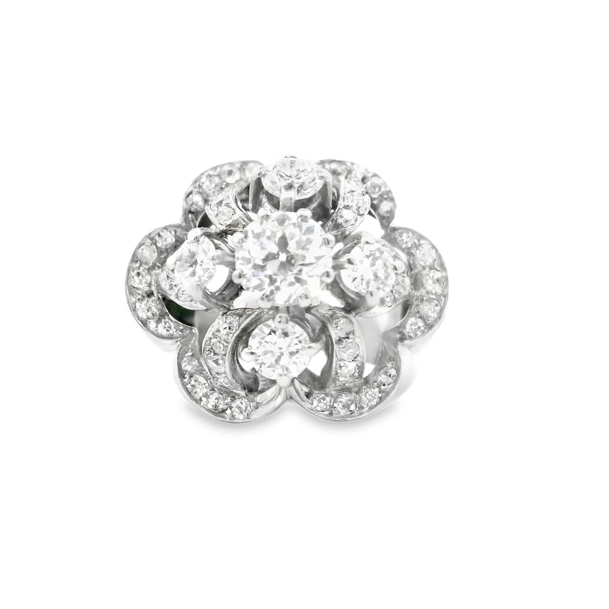 French Retro Diamond Platinum Ring