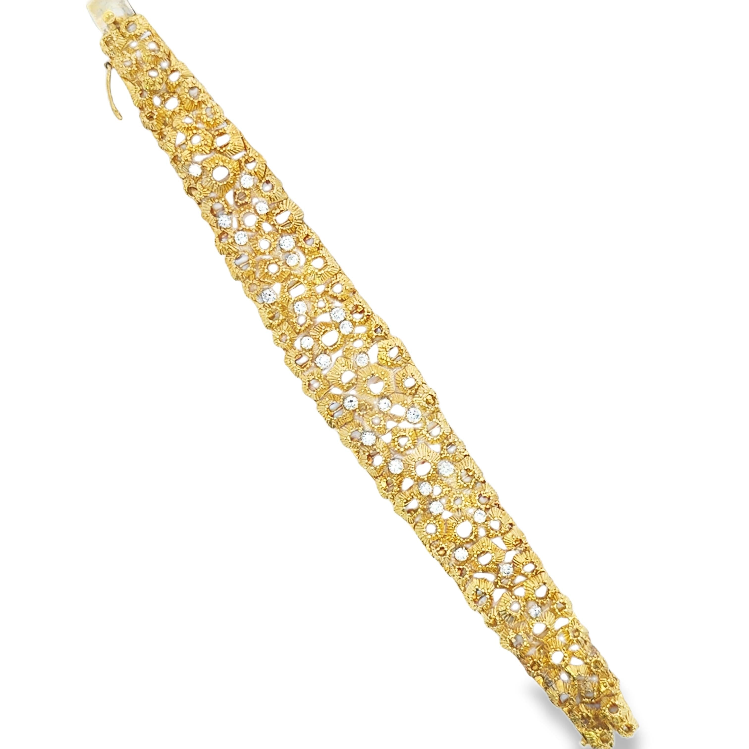 1970s Textured Gold and Diamond Lattice Bracelet