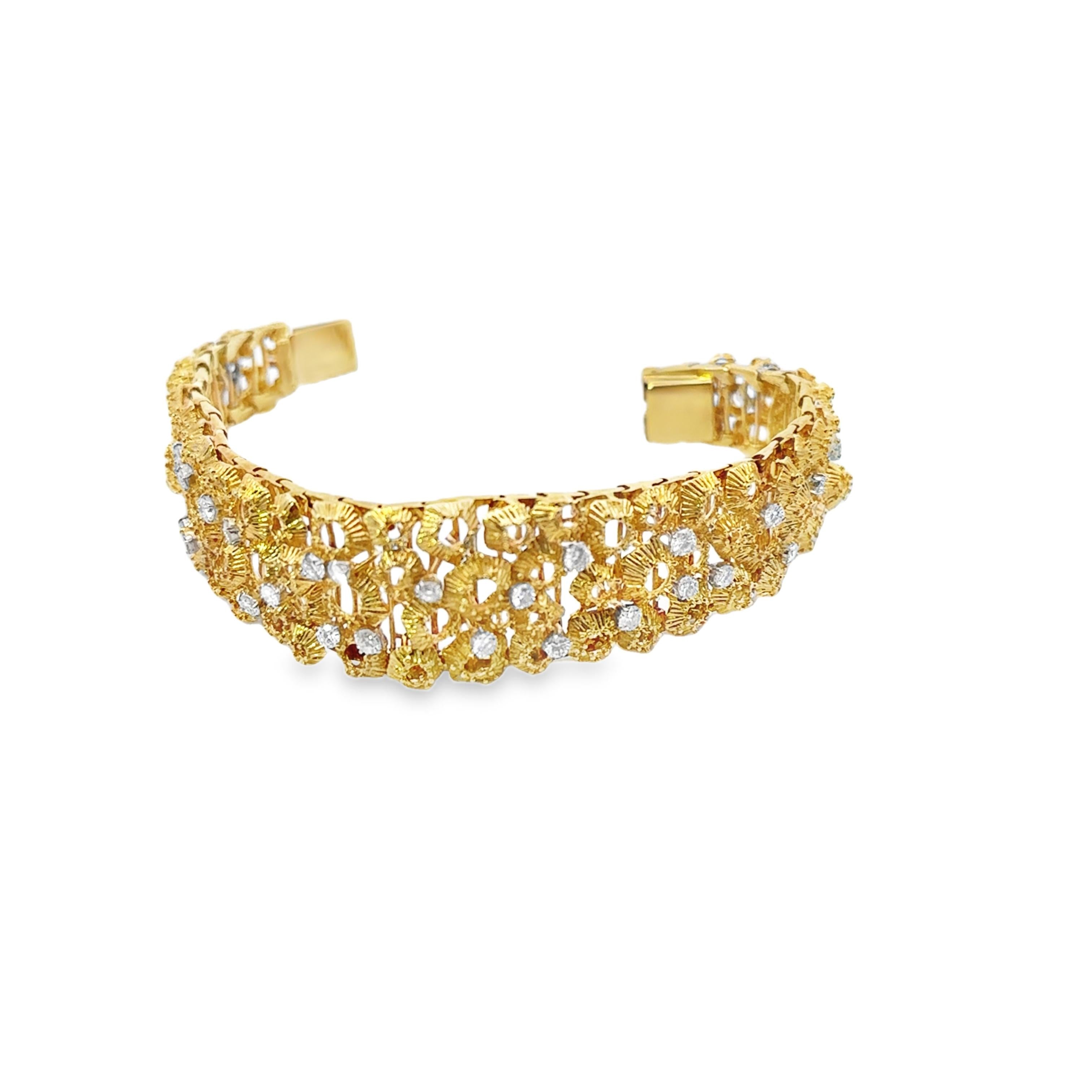1970s Textured Gold and Diamond Lattice Bracelet