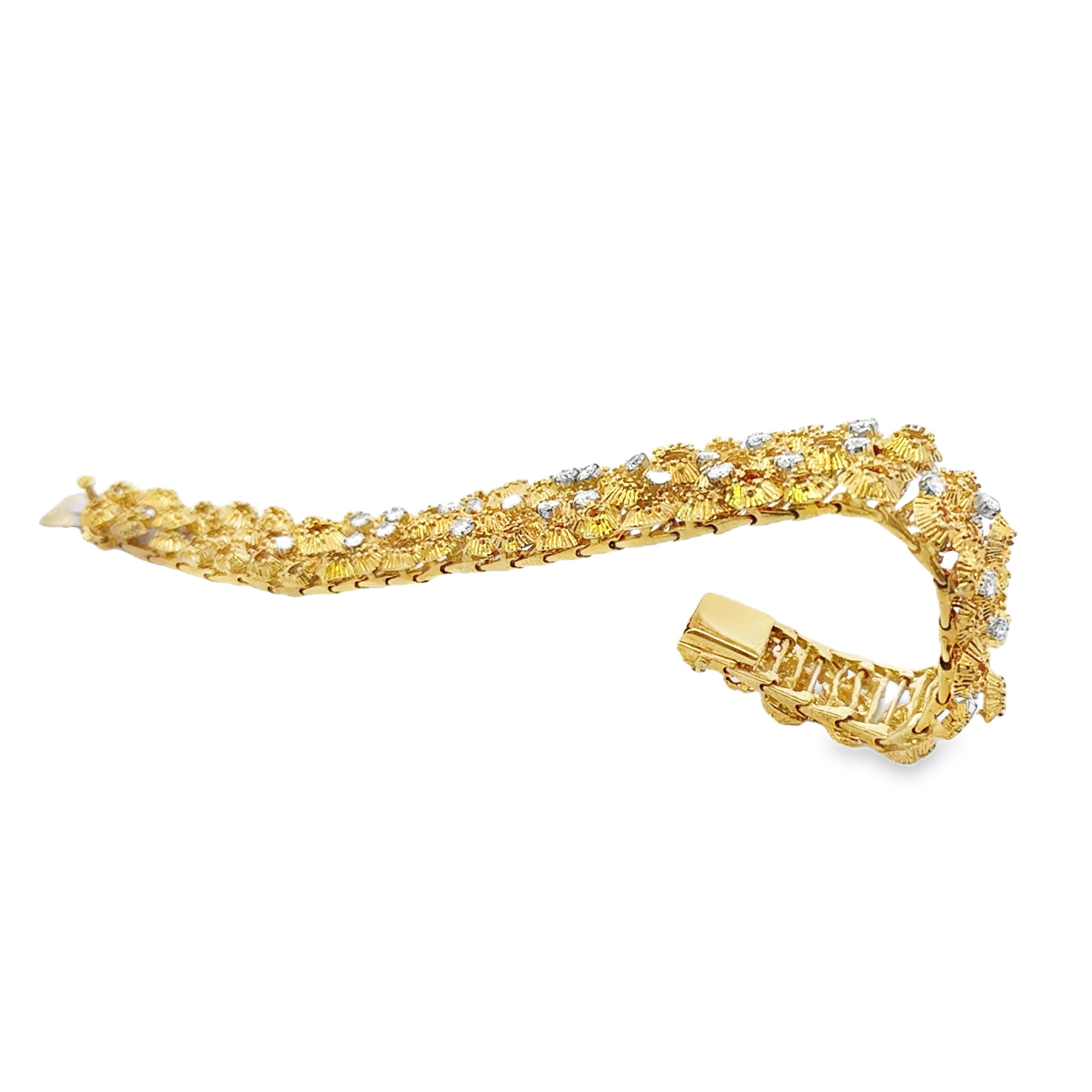1970s Textured Gold and Diamond Lattice Bracelet