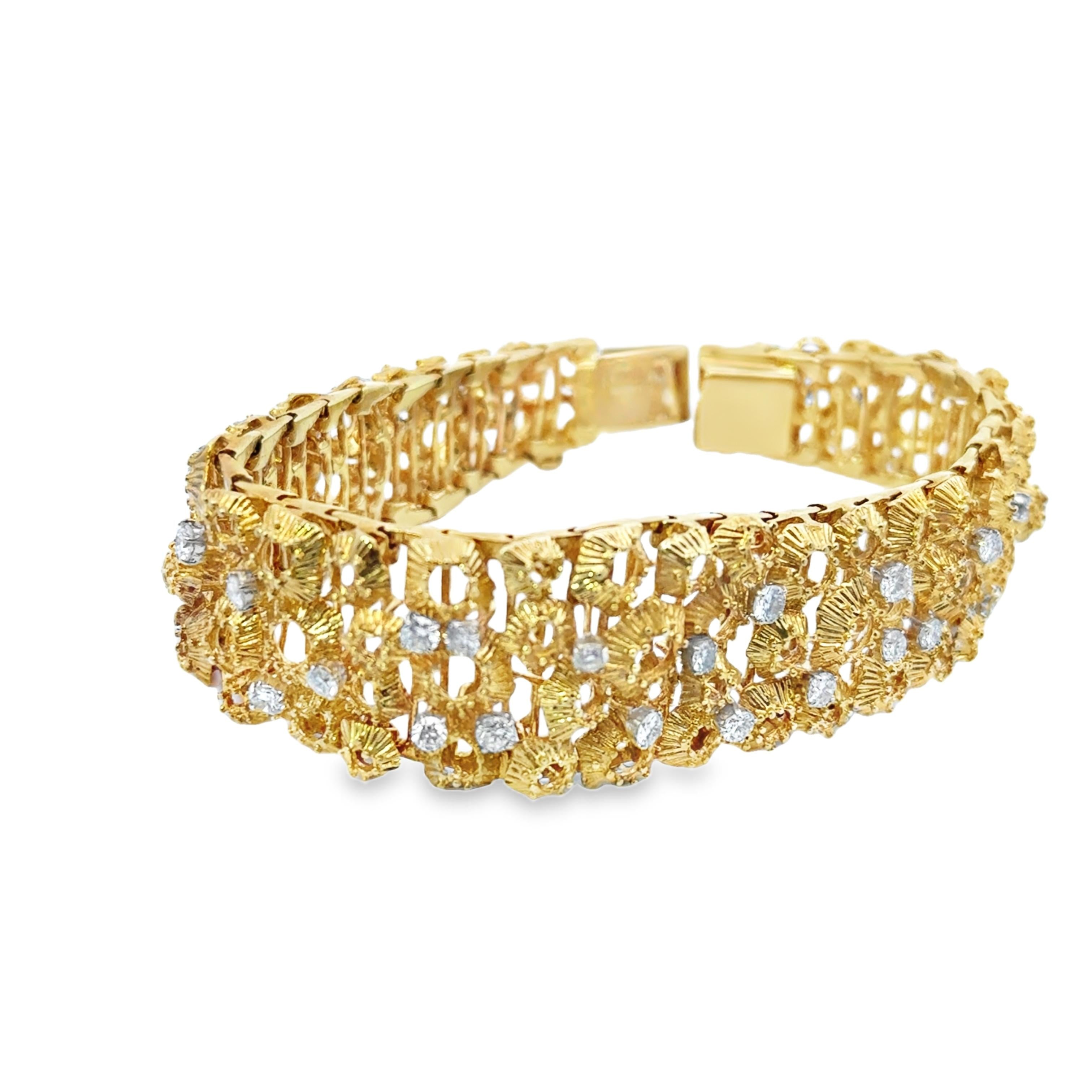 1970s Textured Gold and Diamond Lattice Bracelet