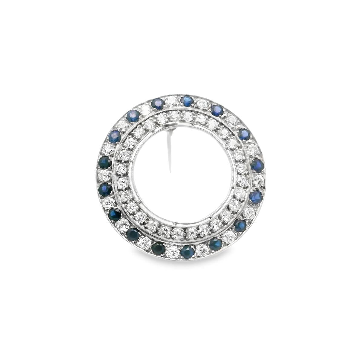 Platinum Art Deco Circular Sapphire and Diamond Brooch