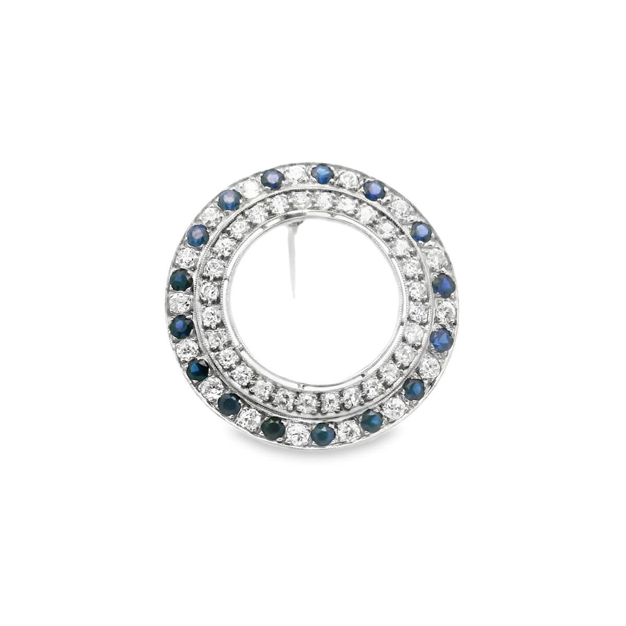 Platinum Art Deco Circular Sapphire and Diamond Brooch, second view