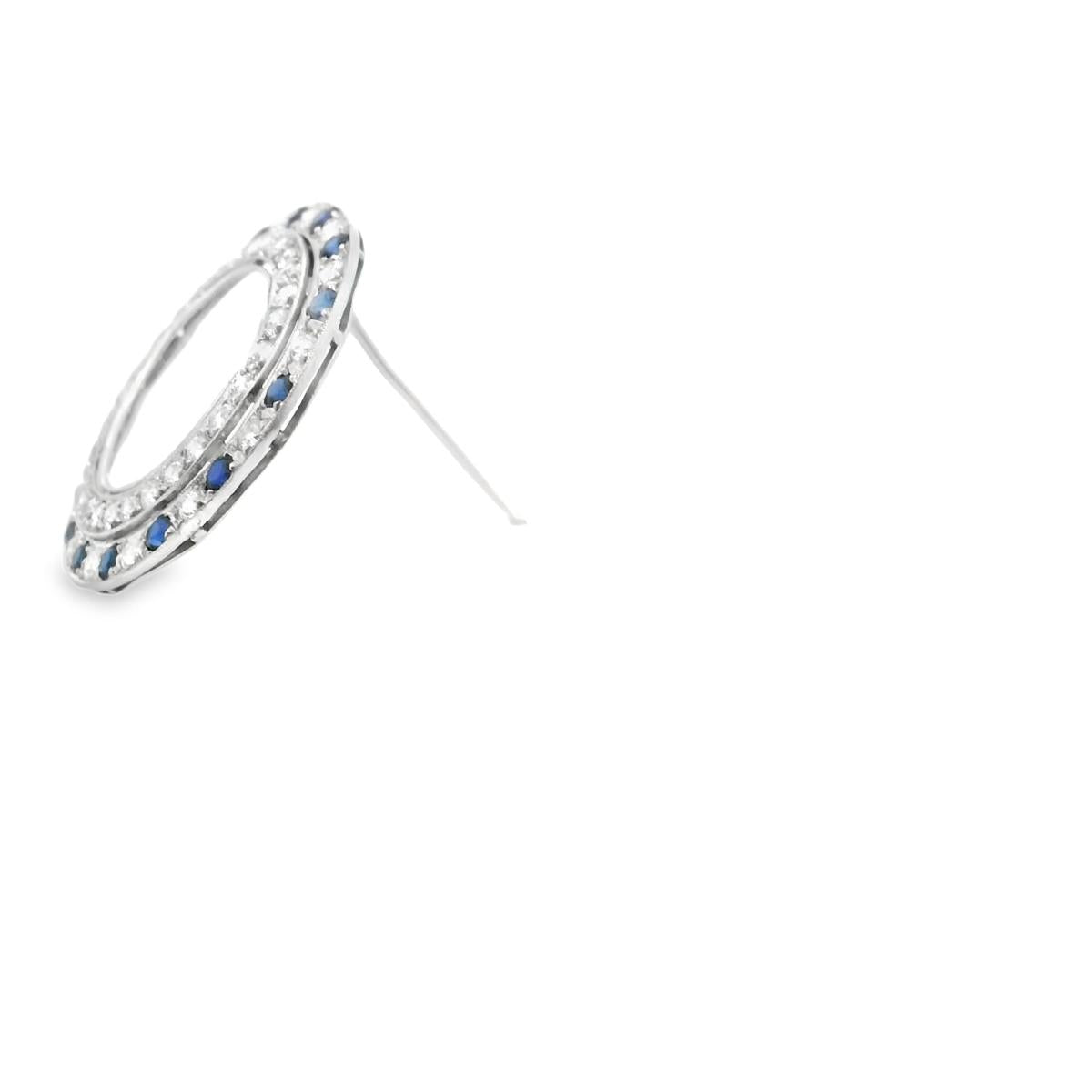 Platinum Art Deco Circular Sapphire and Diamond Brooch