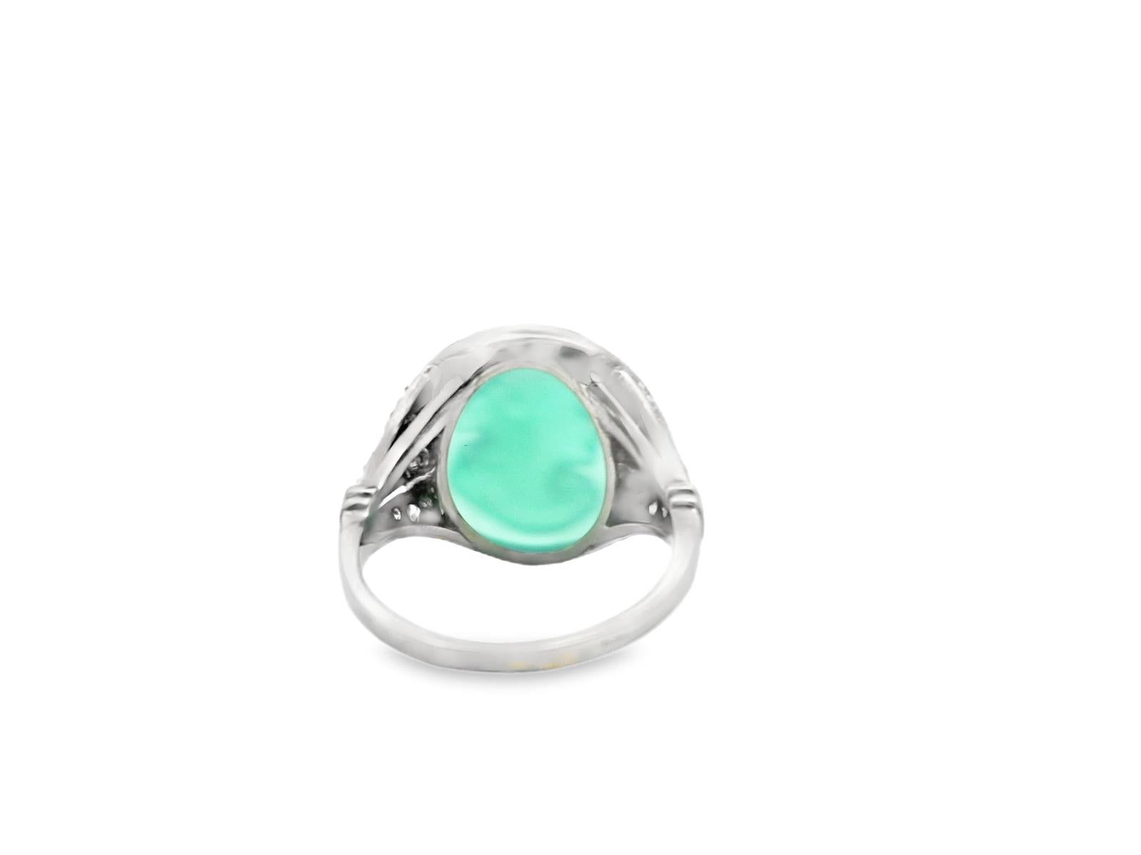 Chrysoprase Intaglio Ring with Diamond Accents in Platinum, circa 1930