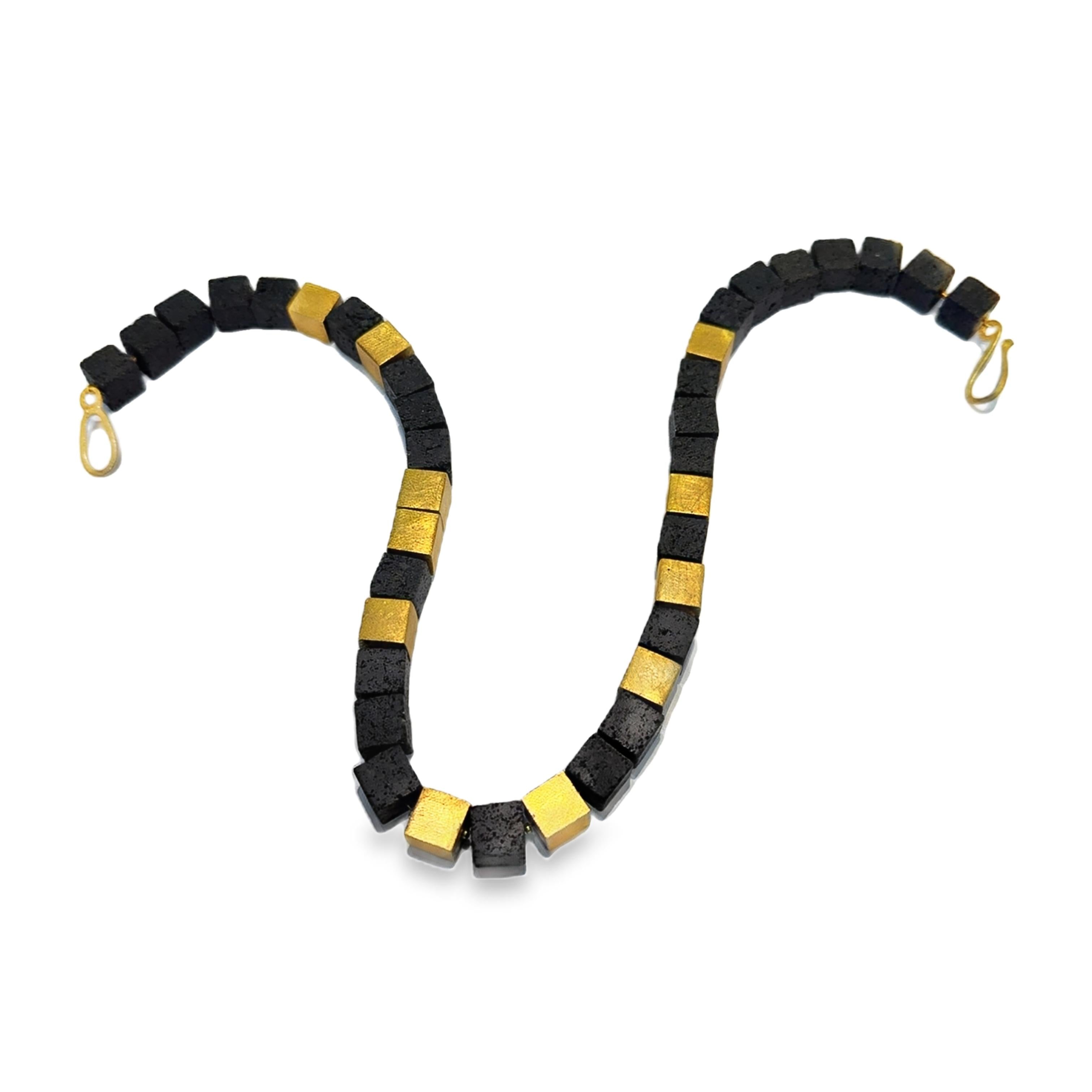 Vermeil Lava Cubic Modernist Necklace