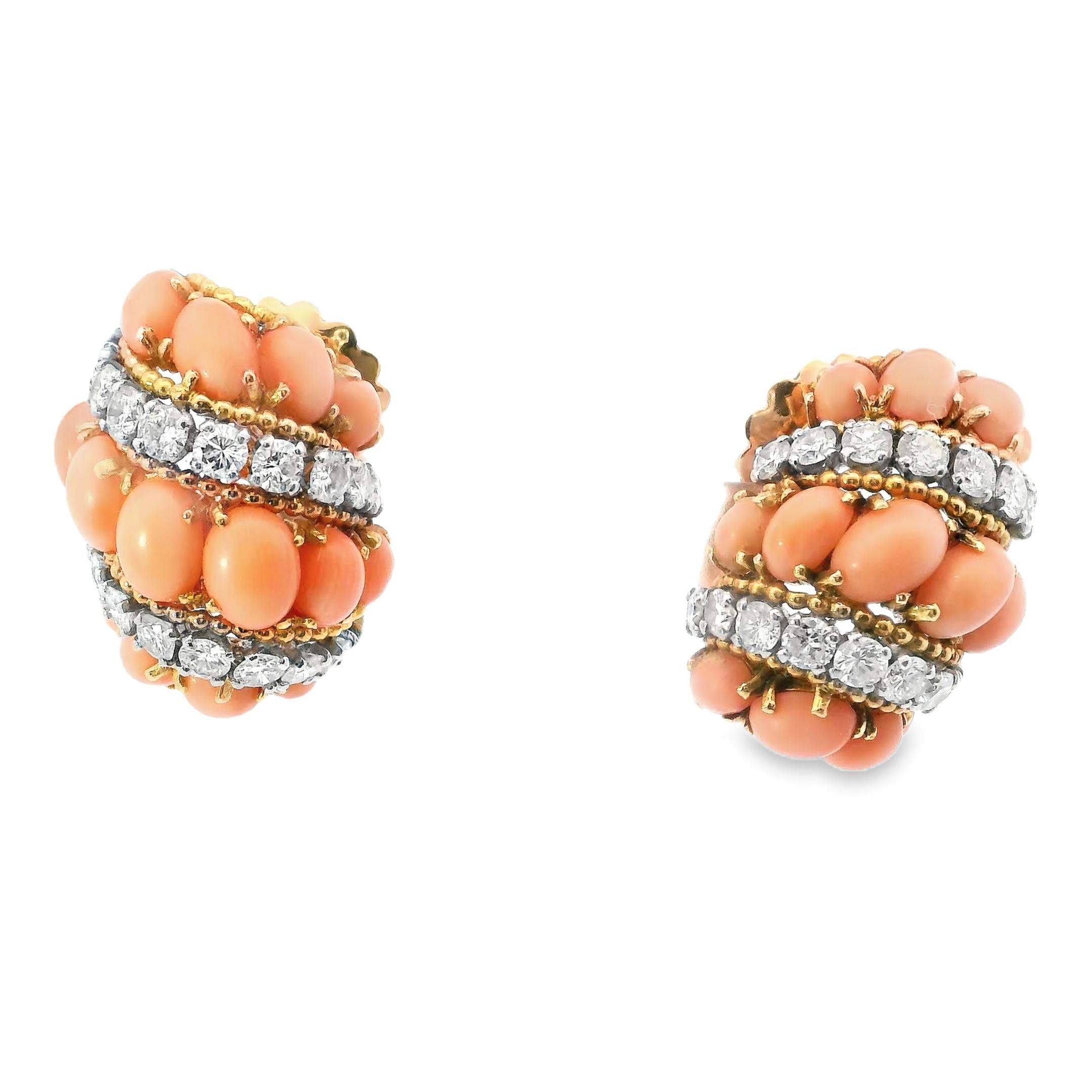 Van Cleef and Arpels Diamond and Coral Earrings circa 1960's France