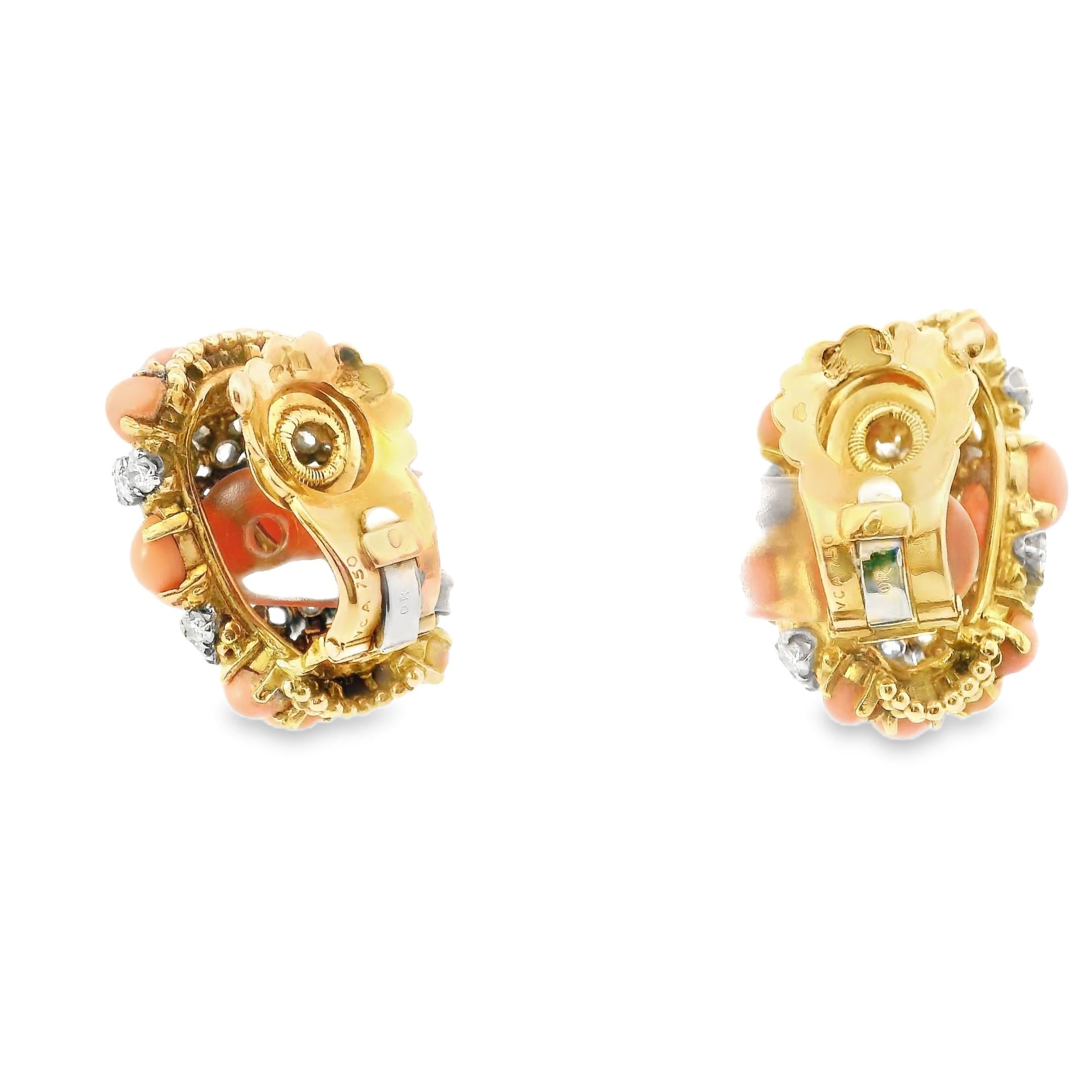 Van Cleef and Arpels Diamond and Coral Earrings circa 1960's France