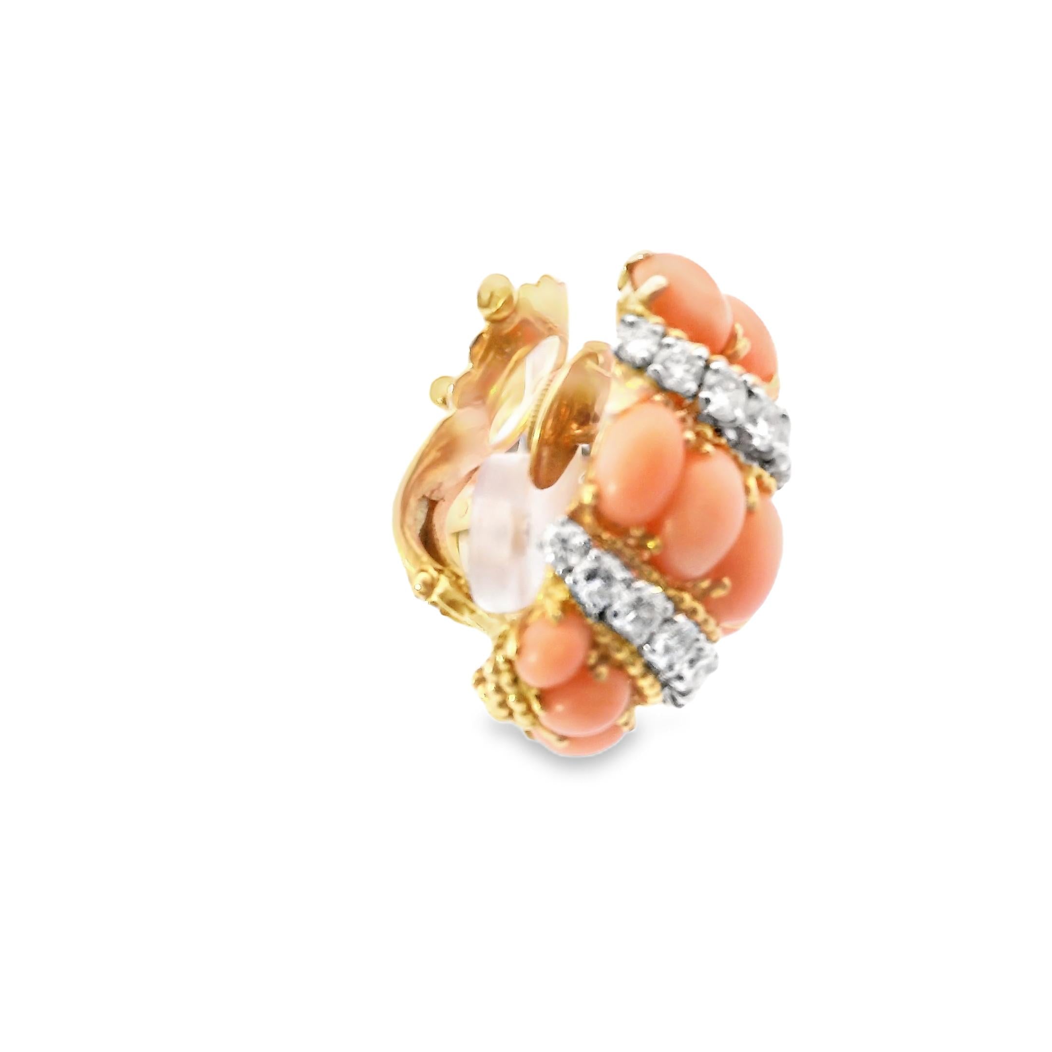 Van Cleef and Arpels Diamond and Coral Earrings circa 1960's France