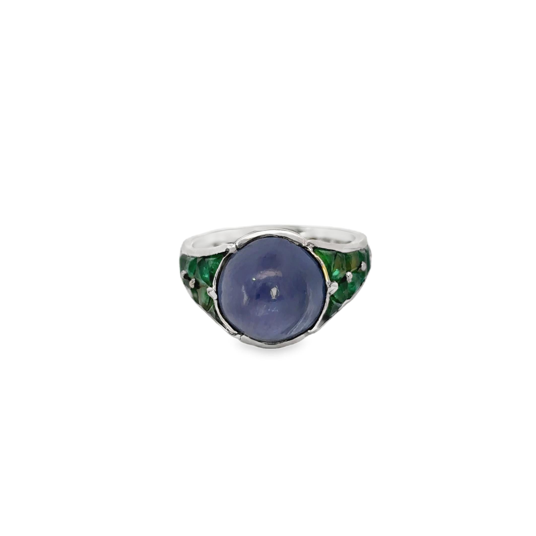 Platinum Art Deco Sugar Loaf Sapphire Emerald Diamond Ring