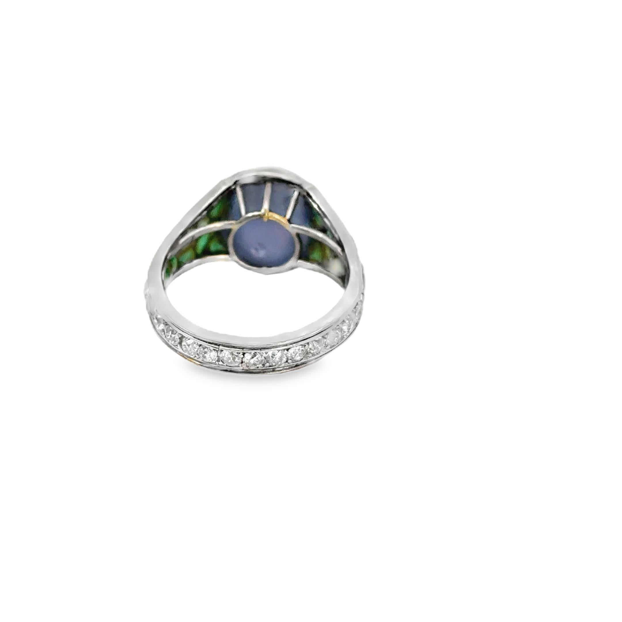 Platinum Art Deco Sugar Loaf Sapphire Emerald Diamond Ring