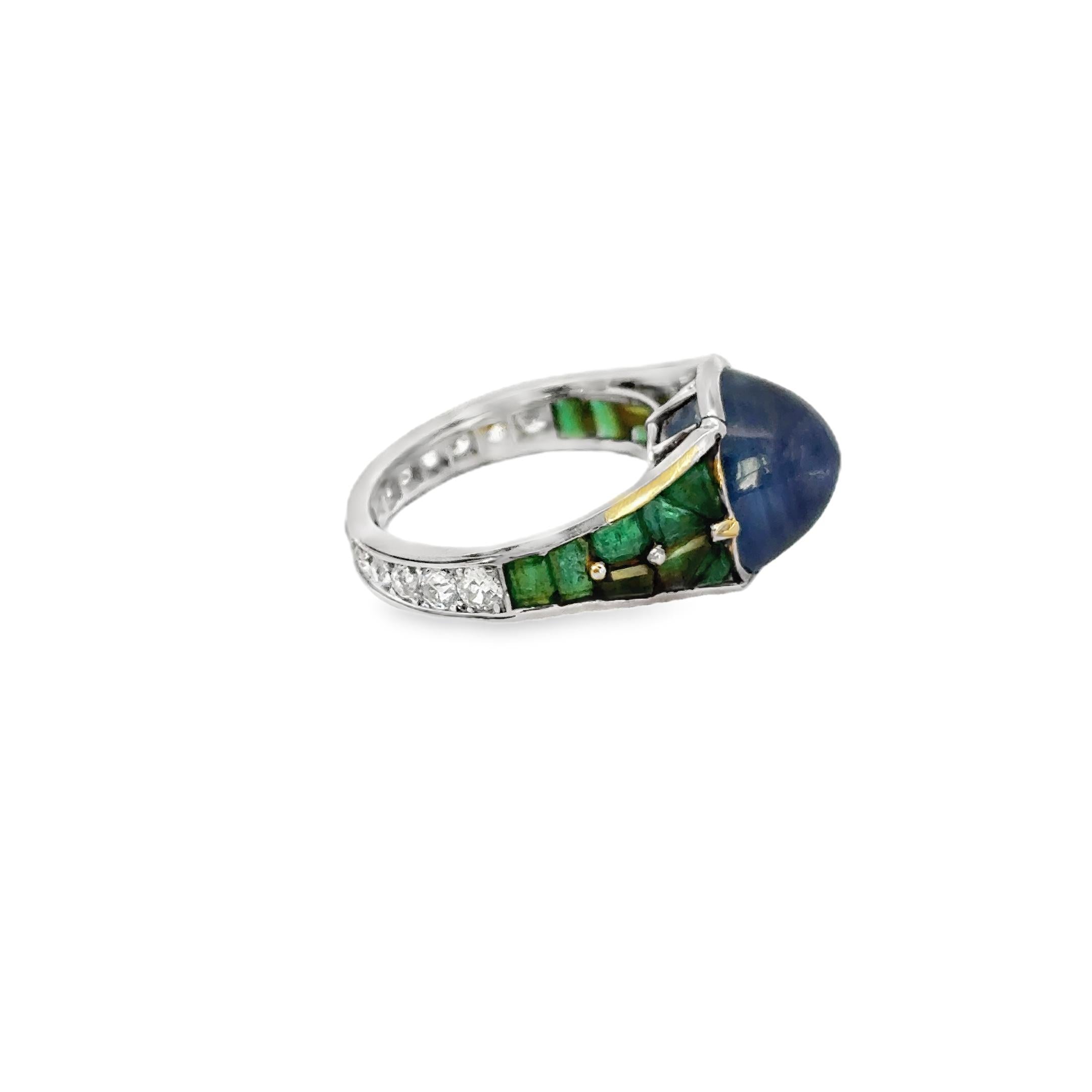 Platinum Art Deco Sugar Loaf Sapphire Emerald Diamond Ring