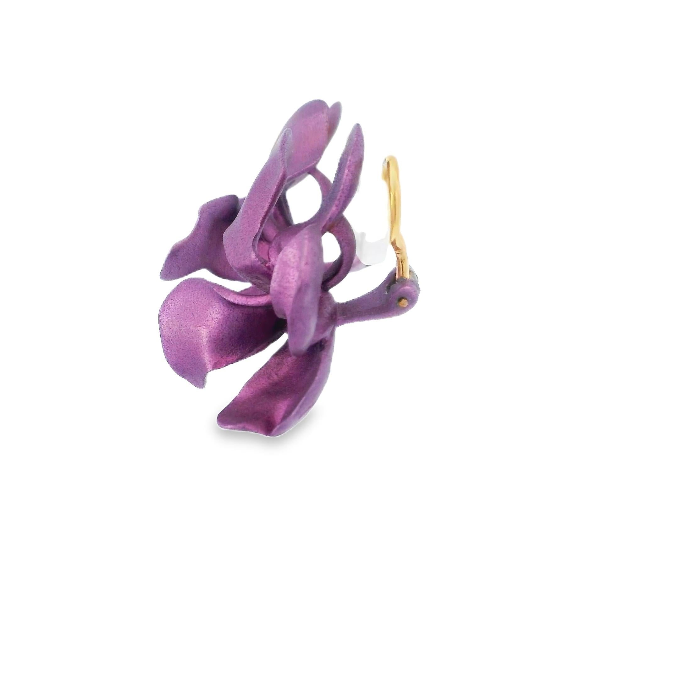 18K Gold Aluminum JAR Purple Pansy Earrings