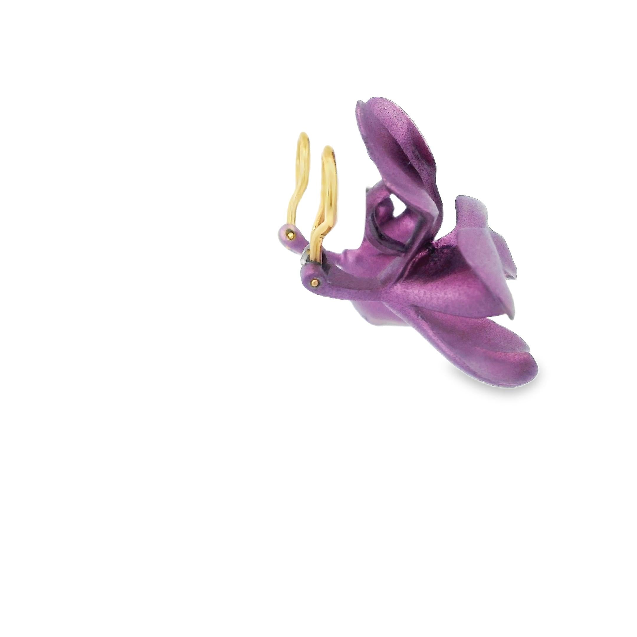 18K Gold Aluminum JAR Purple Pansy Earrings