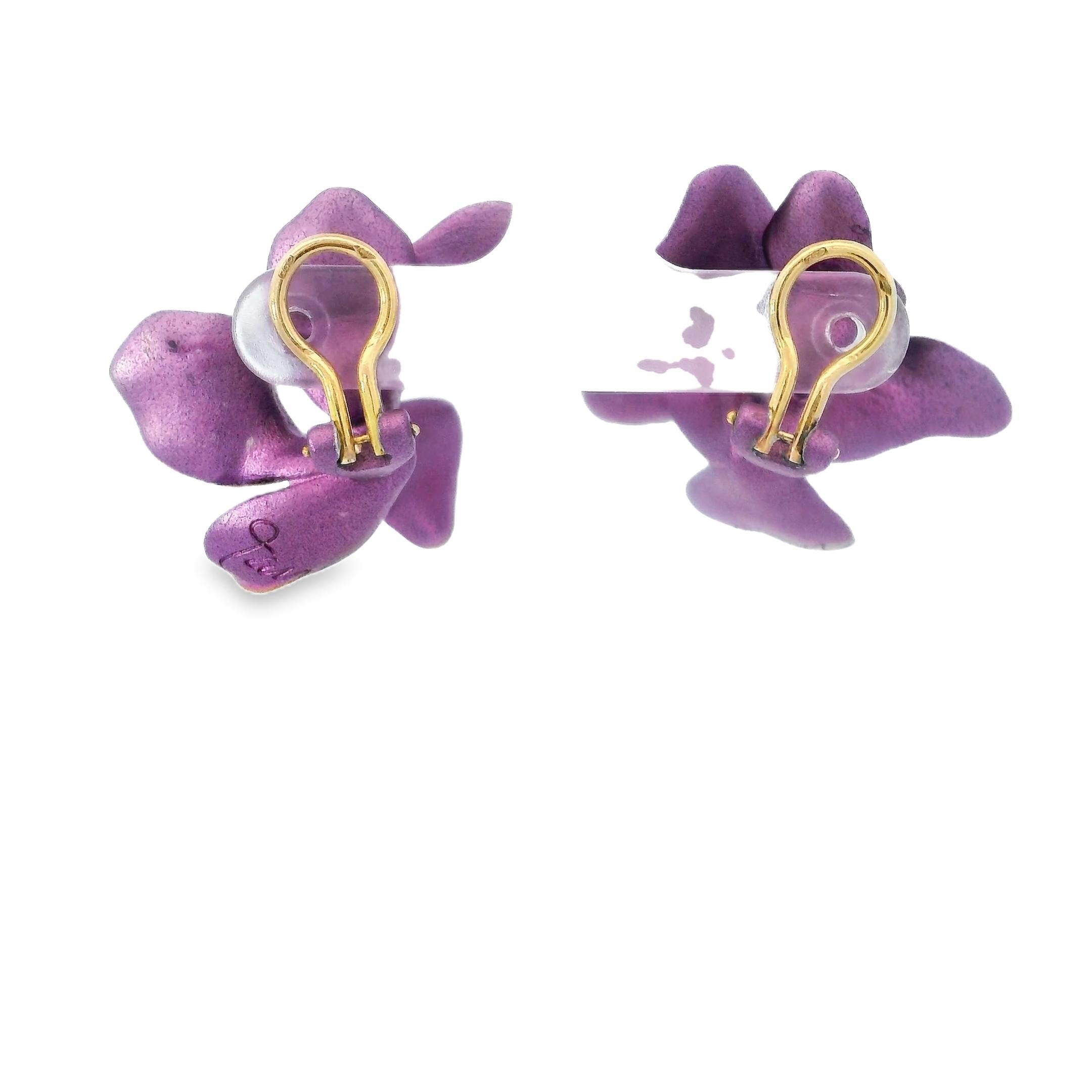18K Gold Aluminum JAR Purple Pansy Earrings