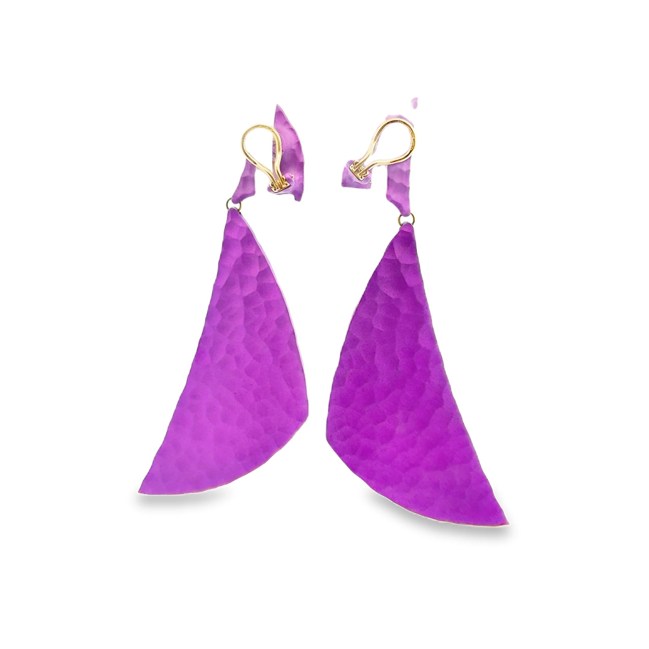 18K Gold Aluminum JAR Hammered Dangle Drop Purple Earrings