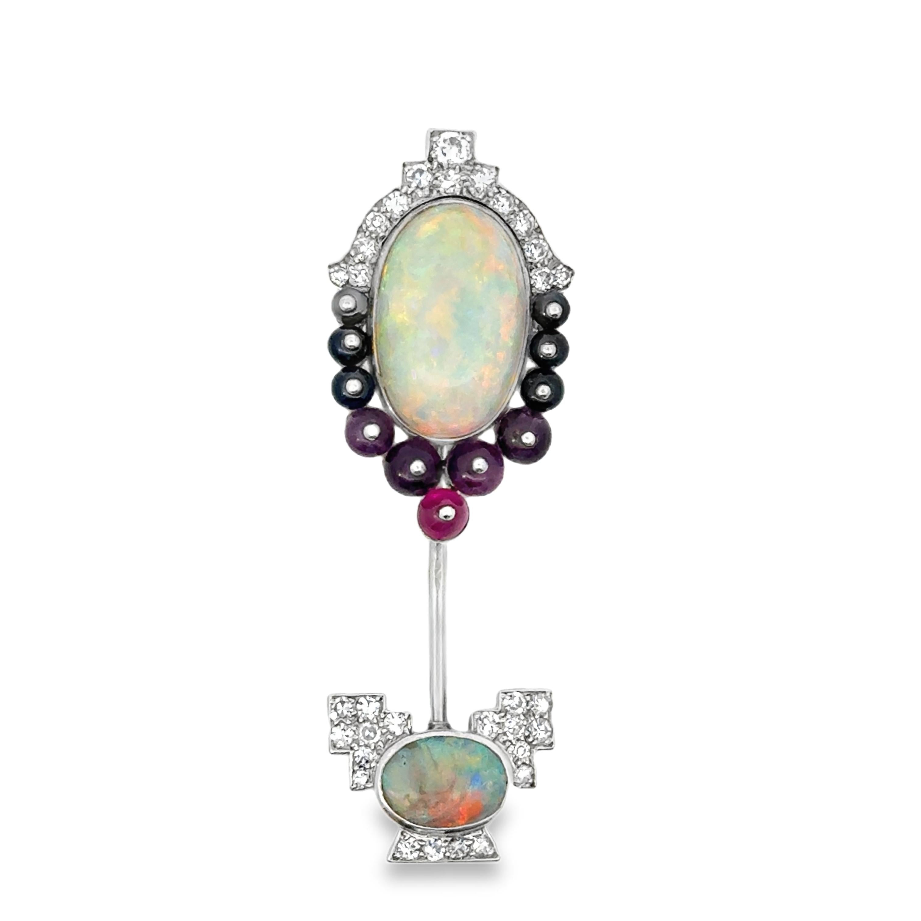 Cartier Jabot Brooch with Opals, Diamonds, and Gemstone Beads