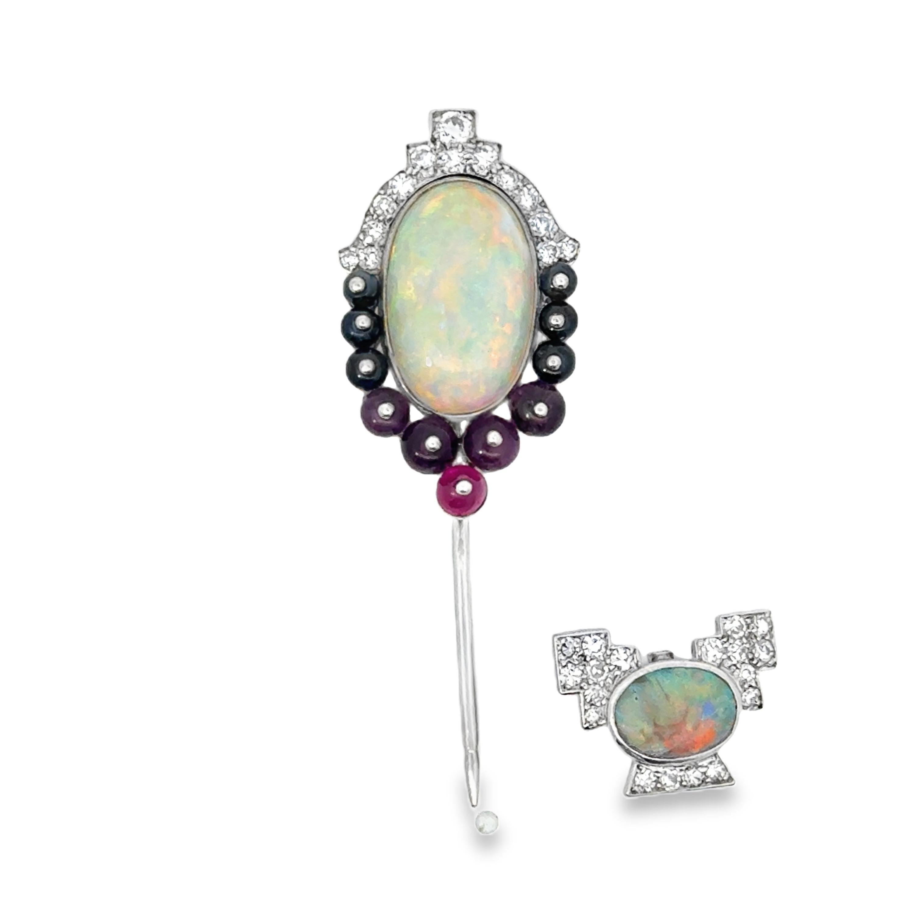 Cartier Jabot Brooch with Opals, Diamonds, and Gemstone Beads