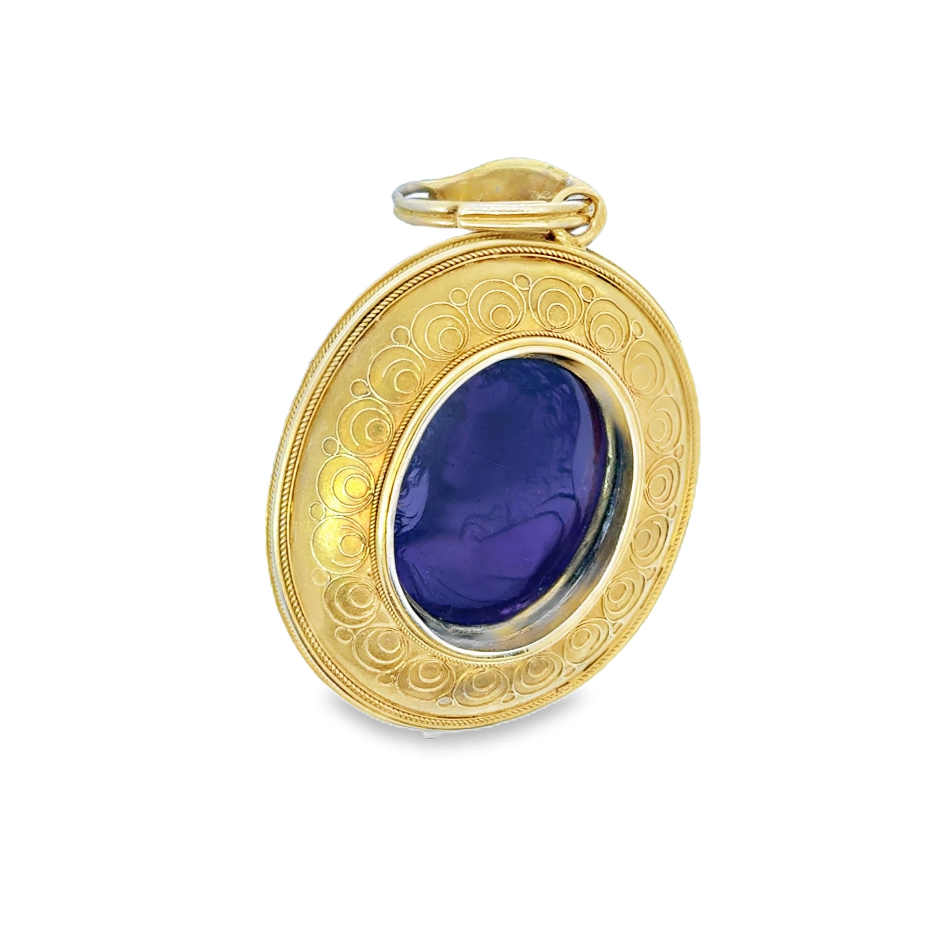 Antique Gold, Enamel, and Amethyst Cameo Pendant | Circa 1850