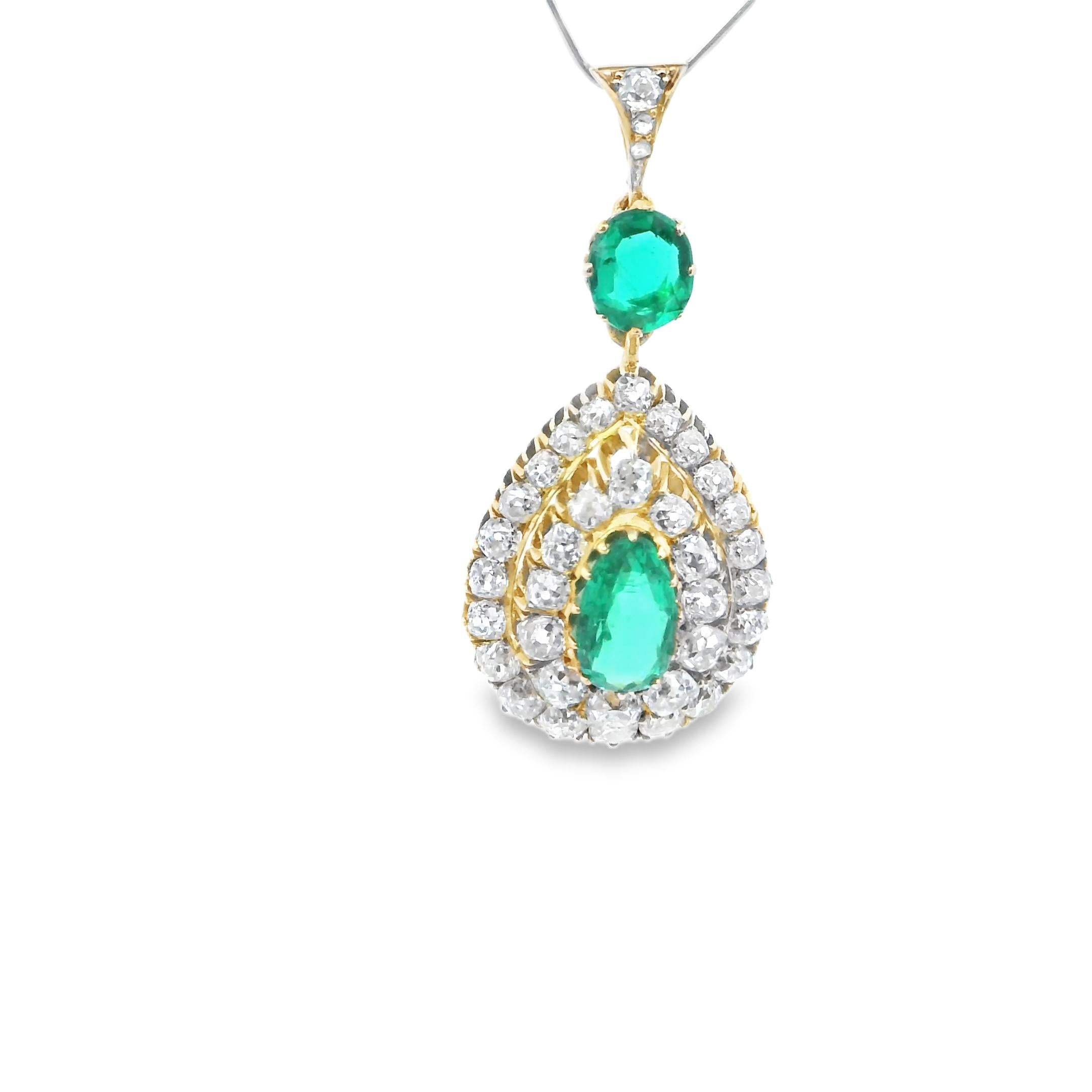 Yellow Gold Emerald and Diamond Pendant | SSEF Certified