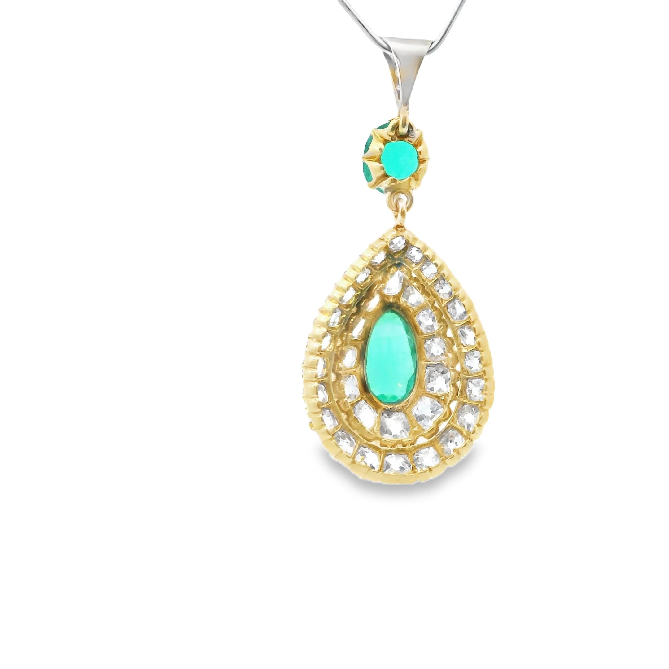 Yellow Gold Emerald and Diamond Pendant | SSEF Certified