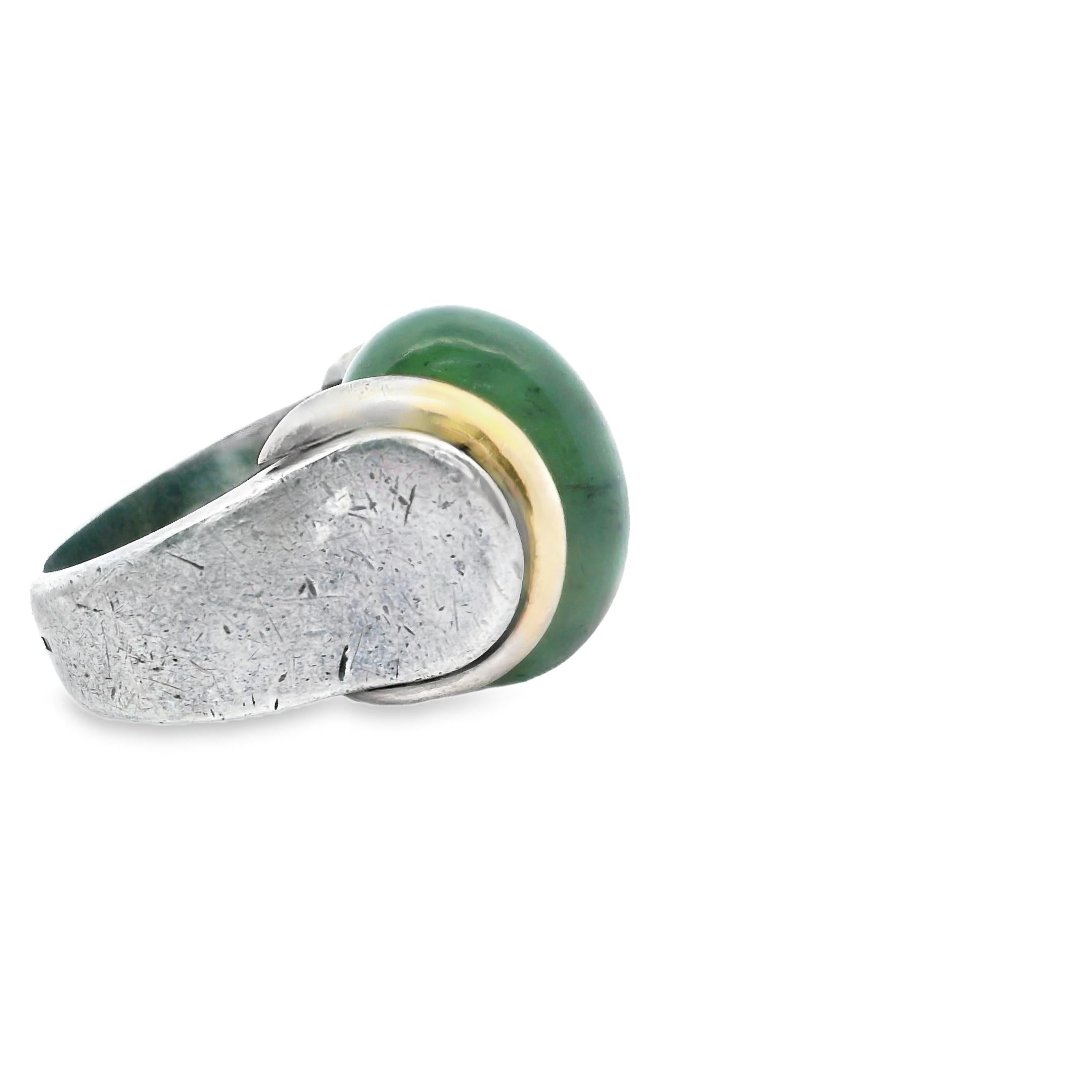 A silver ring and jade ring. Puiforcat. Art Deco.